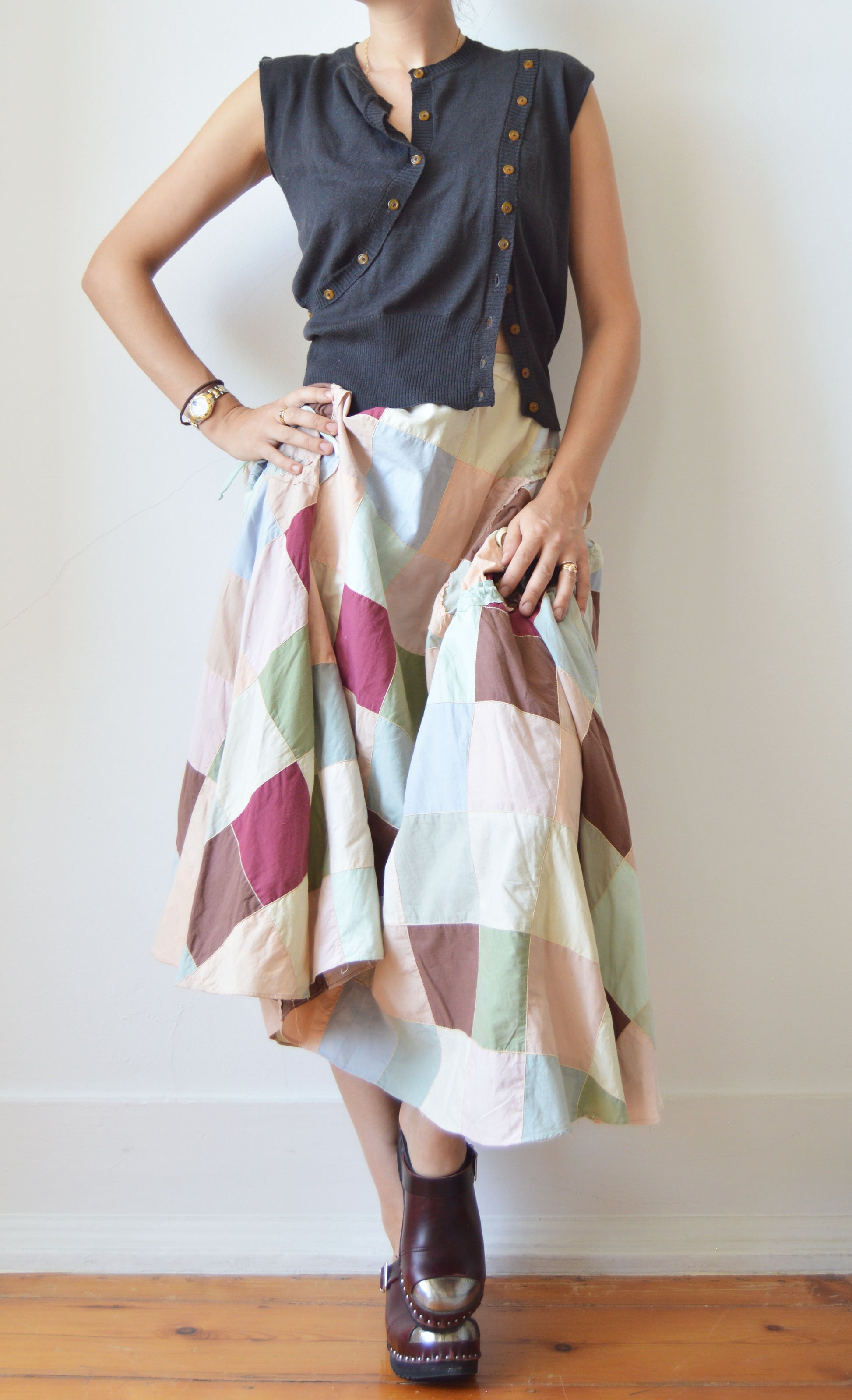 Vintage Marni F/W 2002 Cotton Patchwork Midi Skirt
