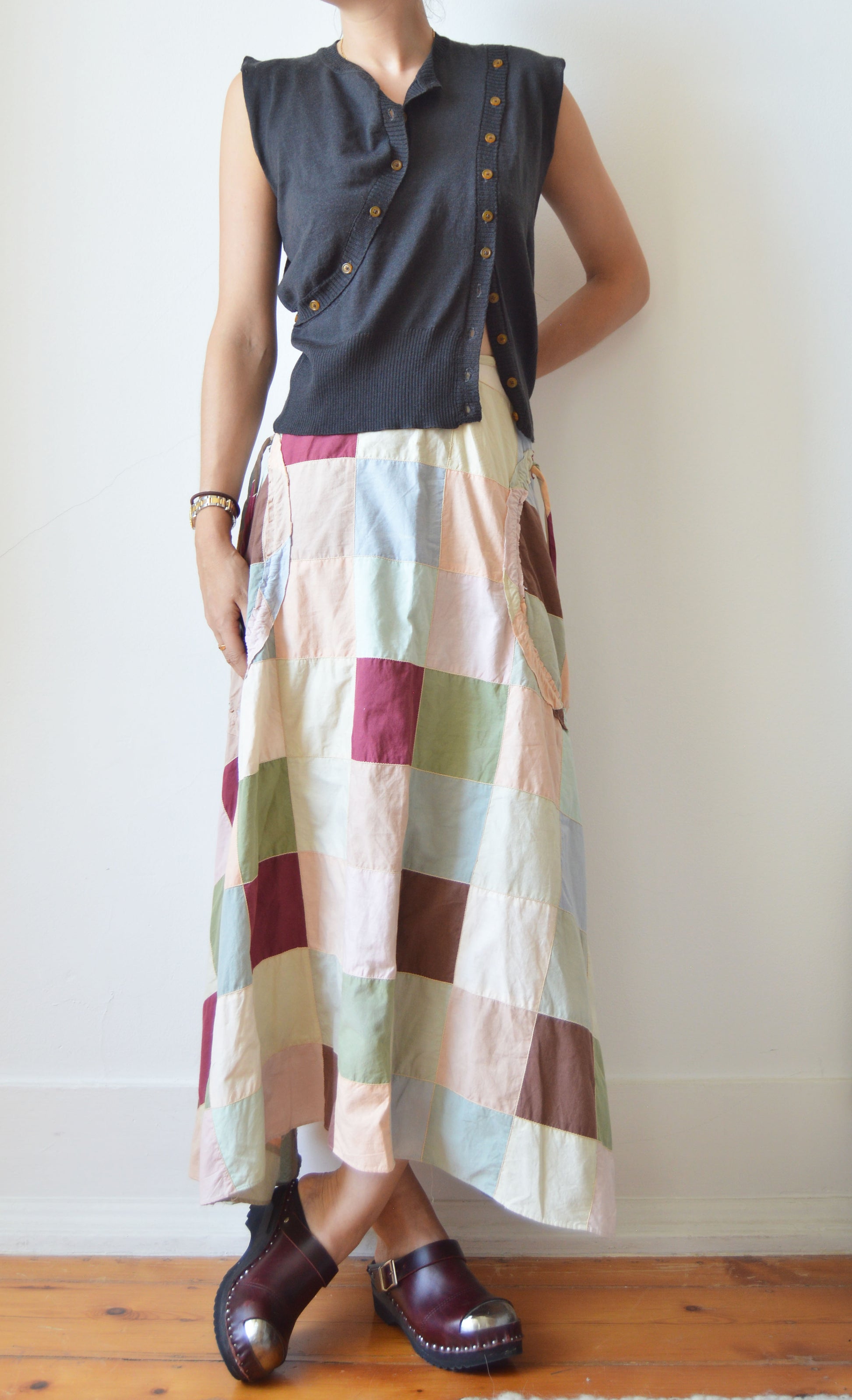 Vintage Marni F/W 2002 Cotton Patchwork Midi Skirt