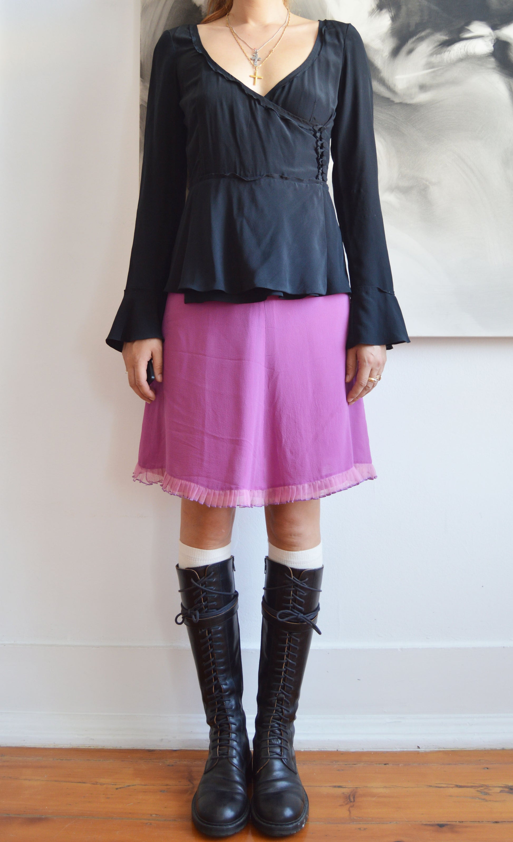 prada silk black blouse