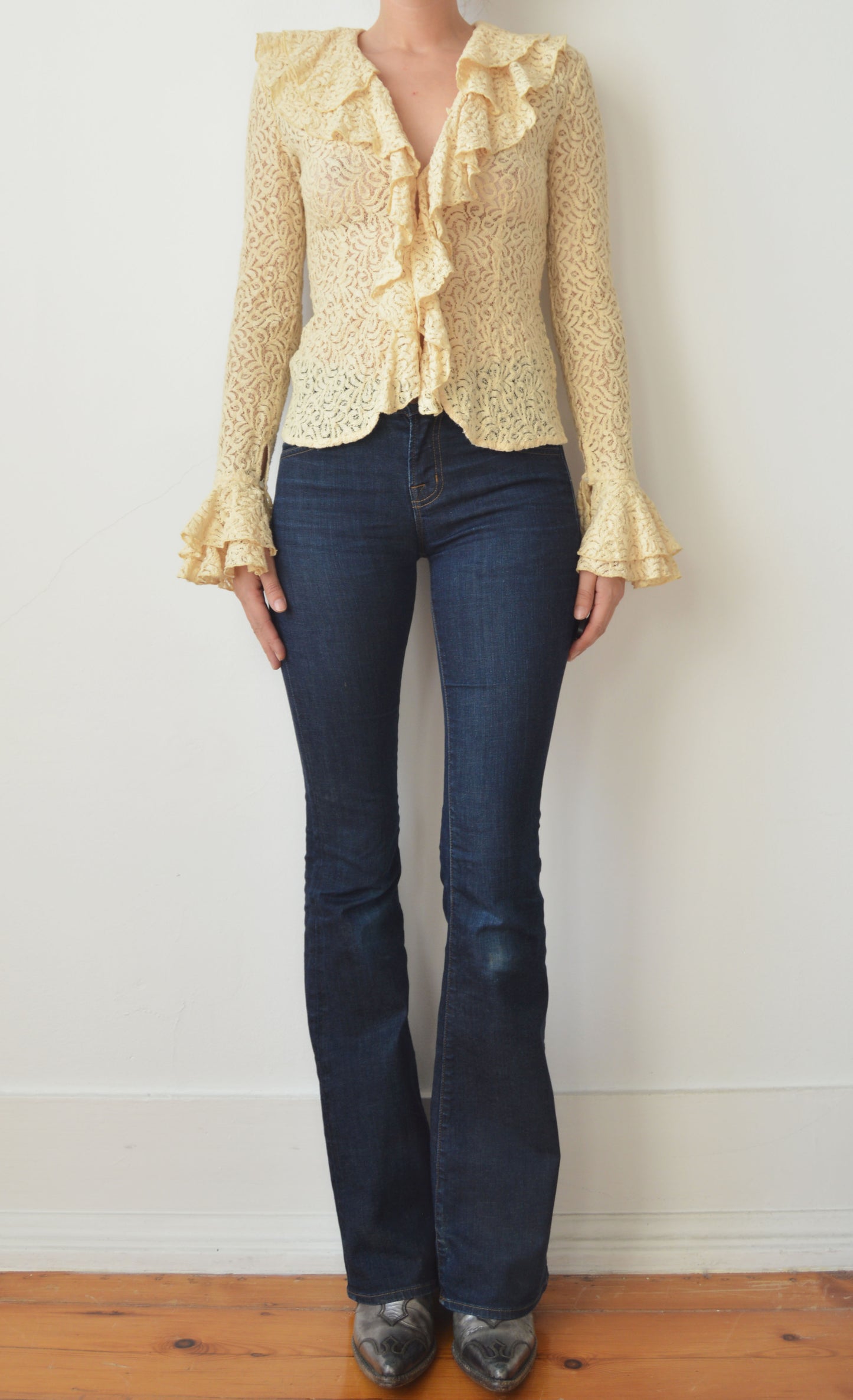 ralph lauren cream lace frilly blouse