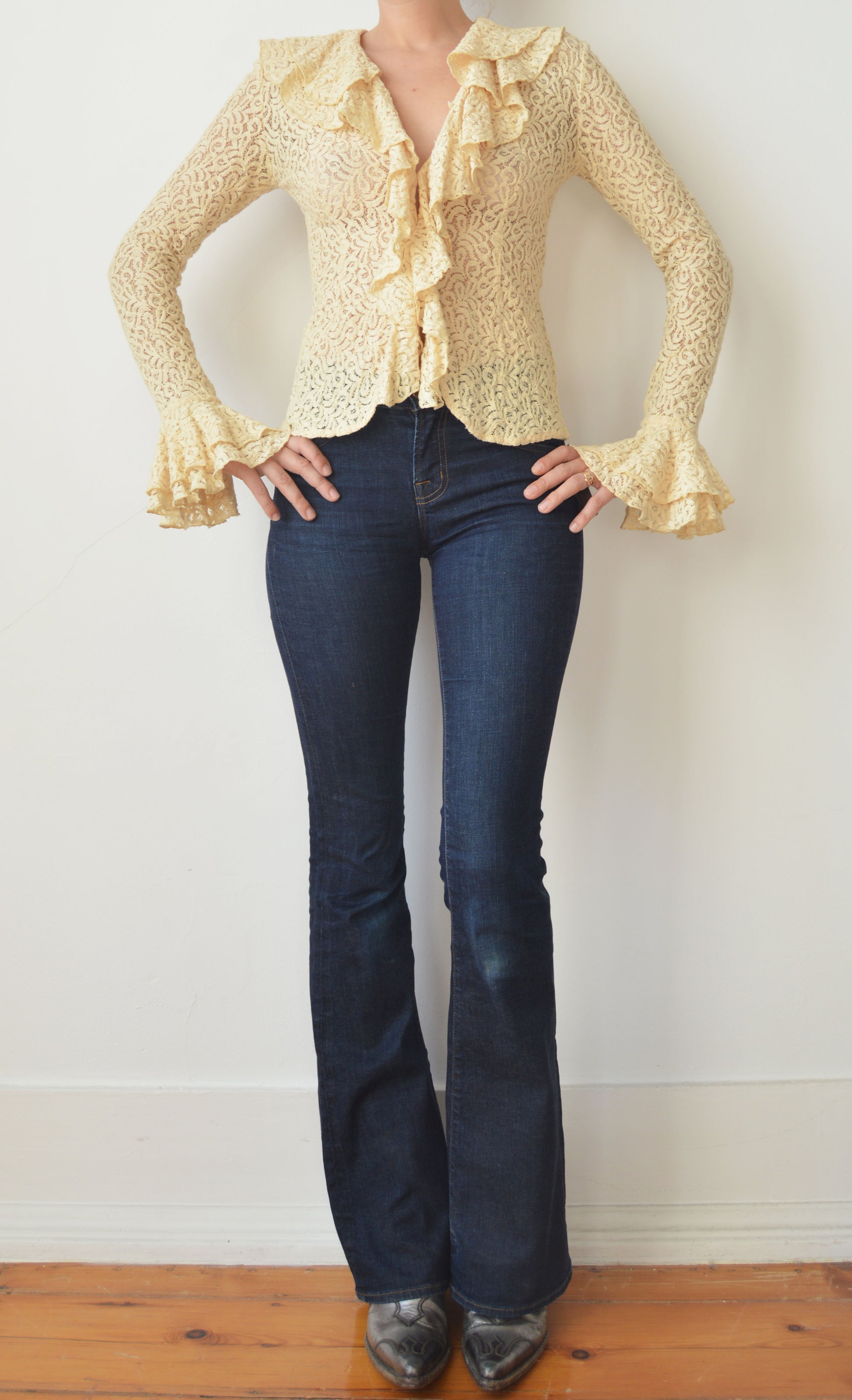 ralph lauren cream lace frilly blouse