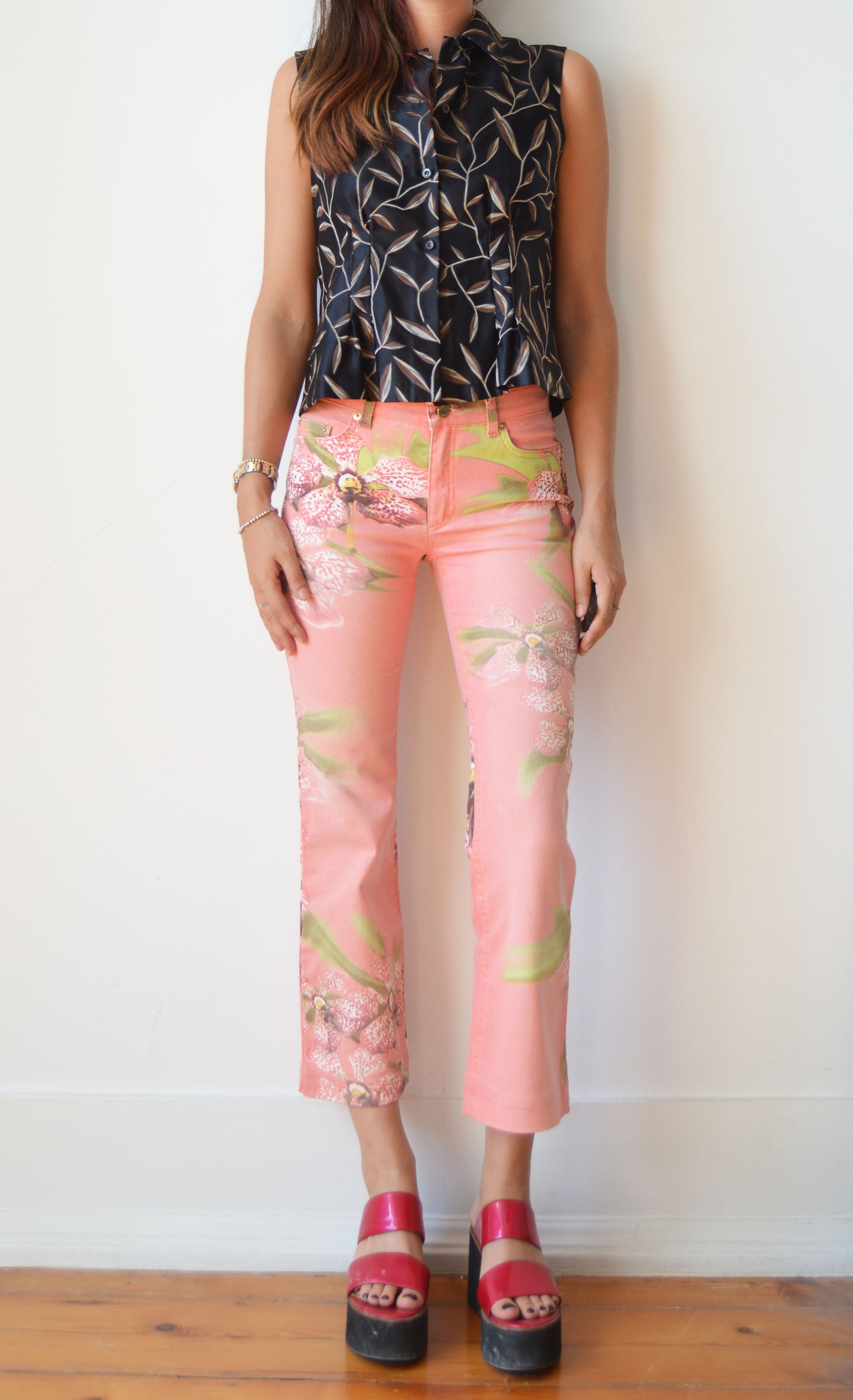 roberto cavalli ss 2005 orchid print jeans