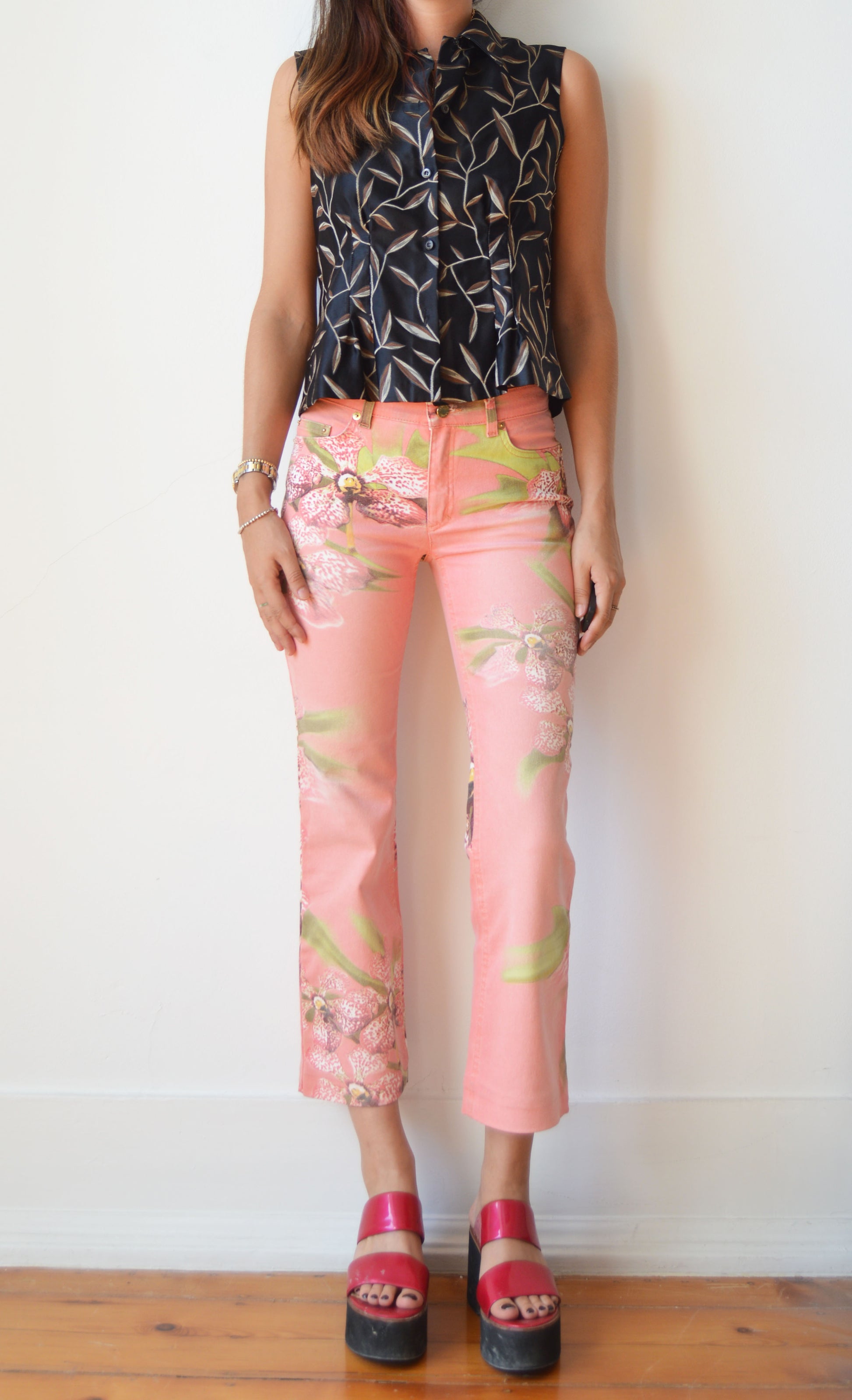 roberto cavalli ss 2005 orchid print jeans