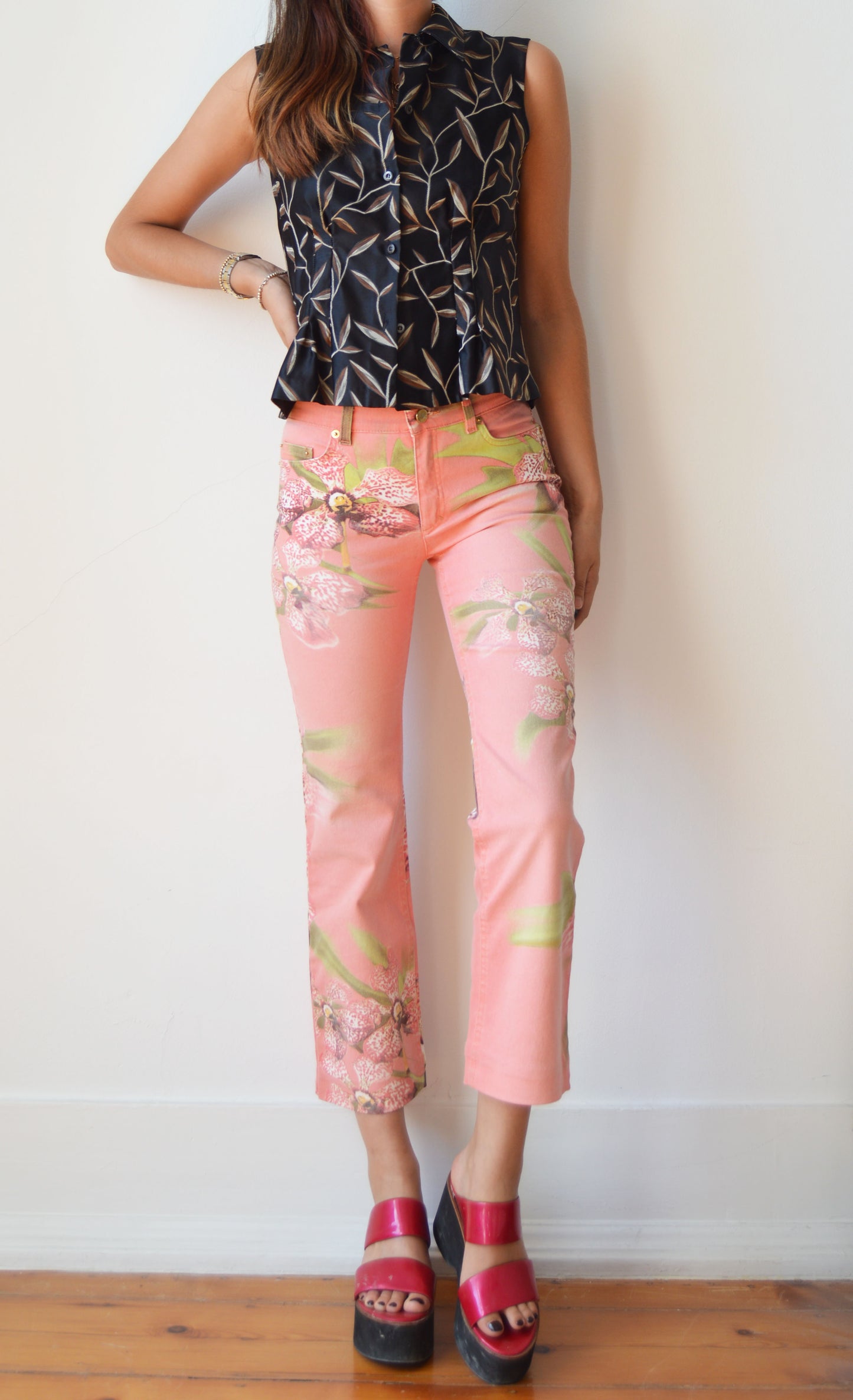 roberto cavalli ss 2005 orchid print jeans