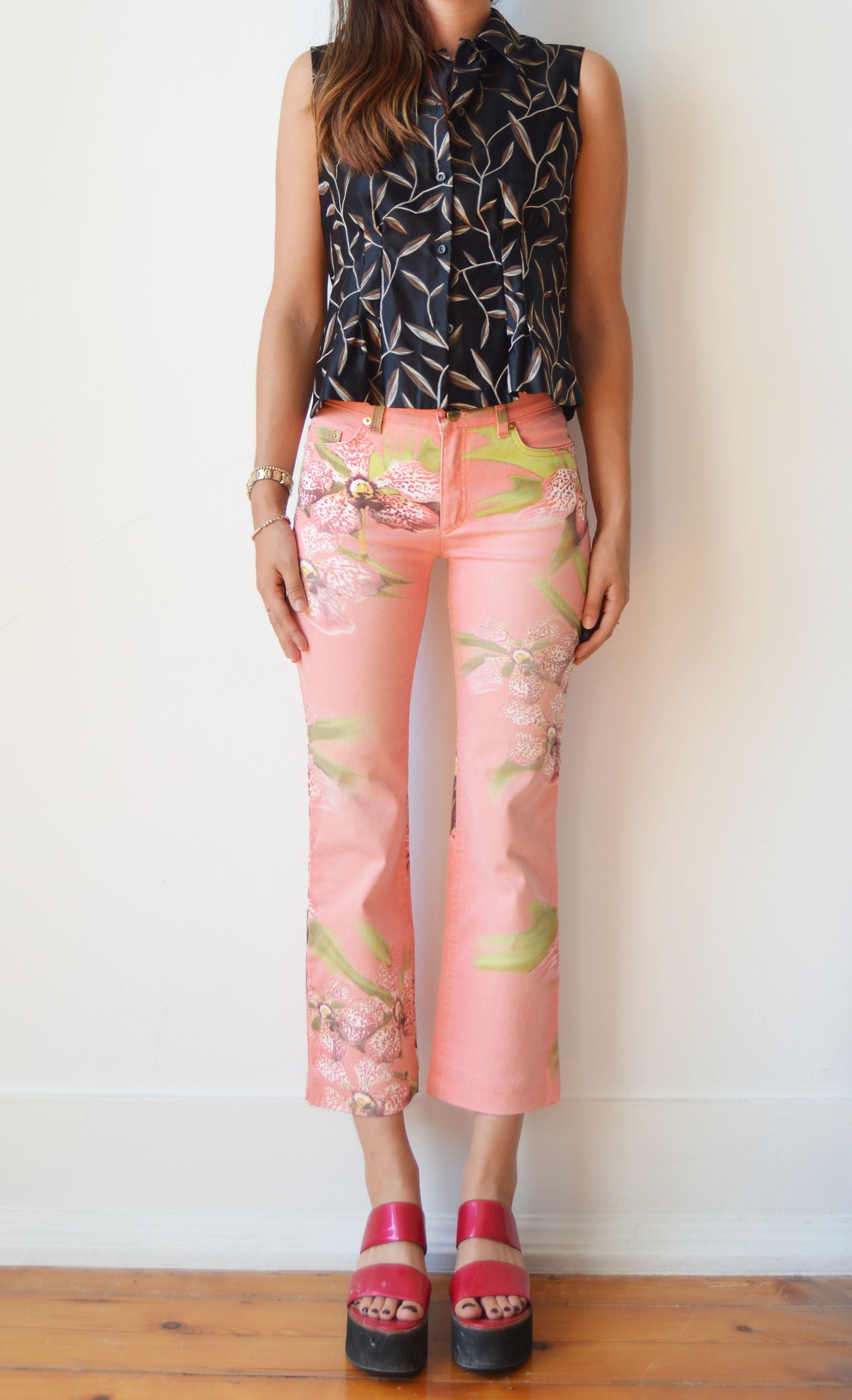 roberto cavalli ss 2005 orchid print jeans