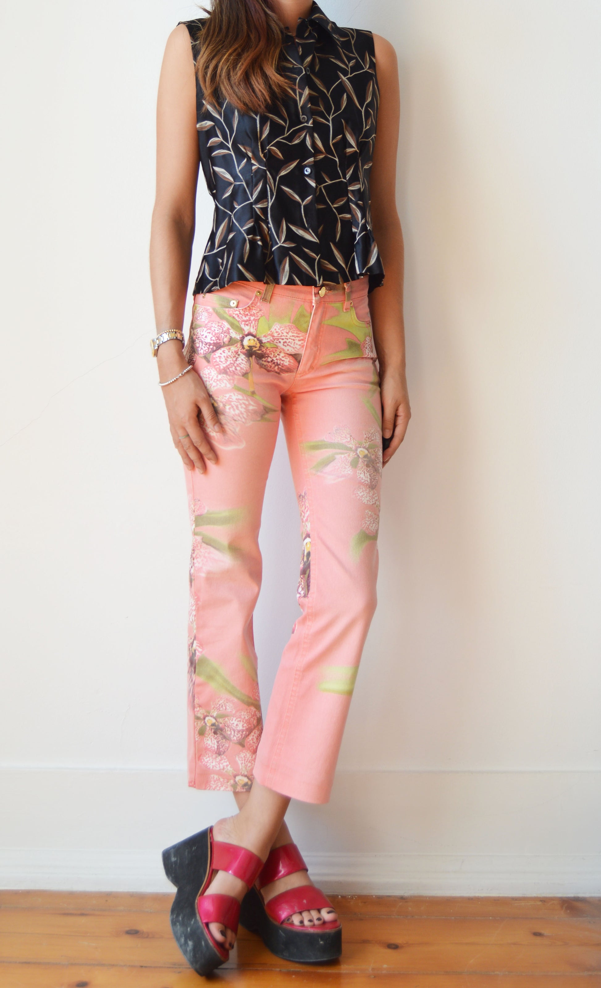 roberto cavalli ss 2005 orchid print jeans