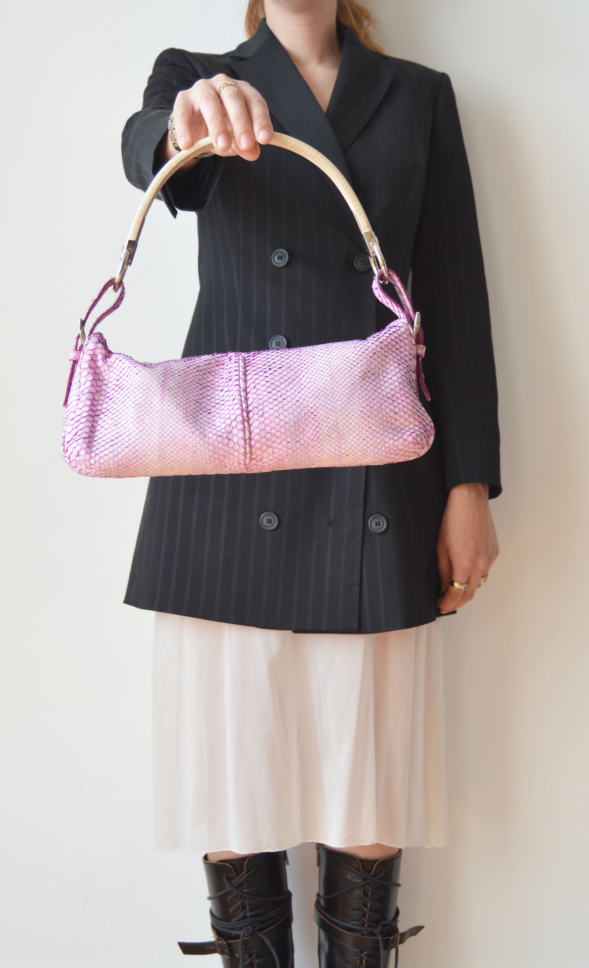 Sergio Rossi Pink Python Shoulder Bag