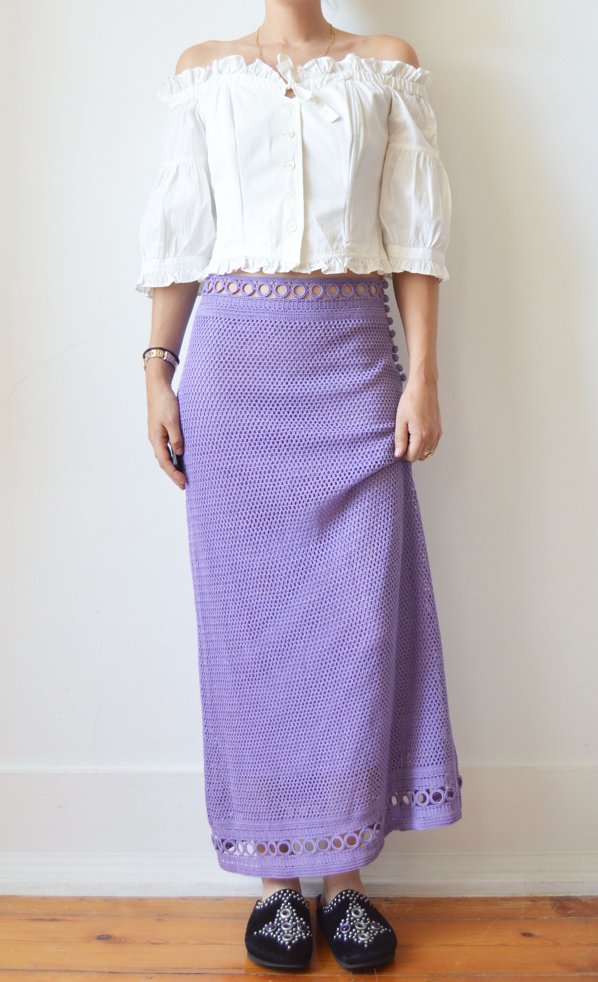 Vintage Alberta Ferretti Purple Crochet Maxi Skirt