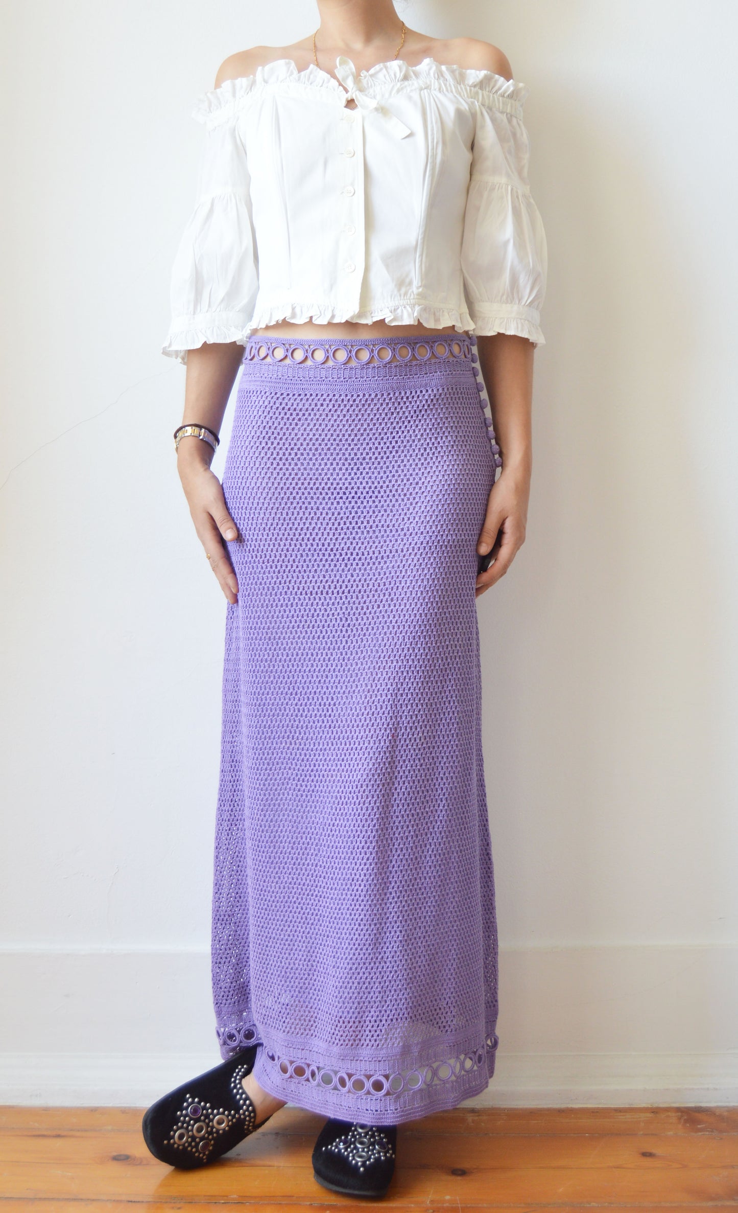 Vintage Alberta Ferretti Purple Crochet Maxi Skirt
