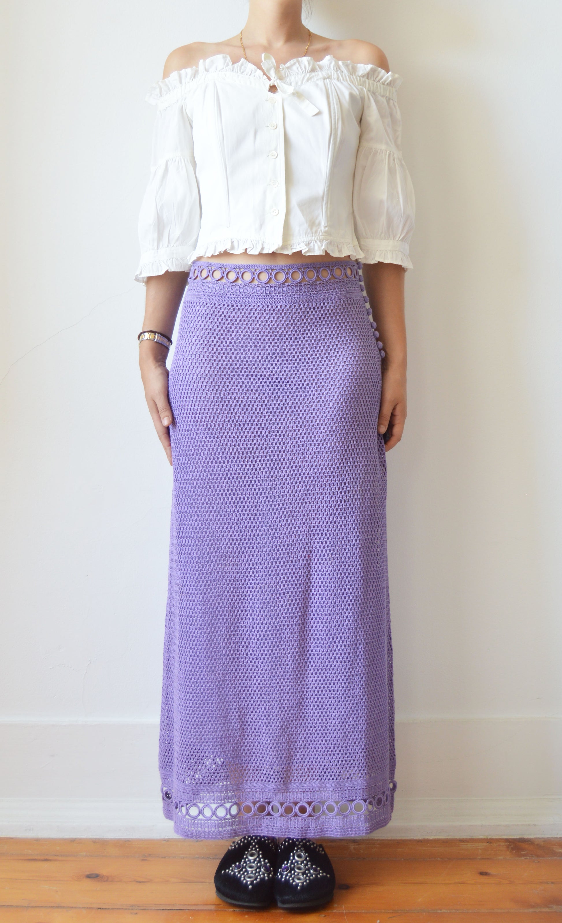 Vintage Alberta Ferretti Purple Crochet Maxi Skirt