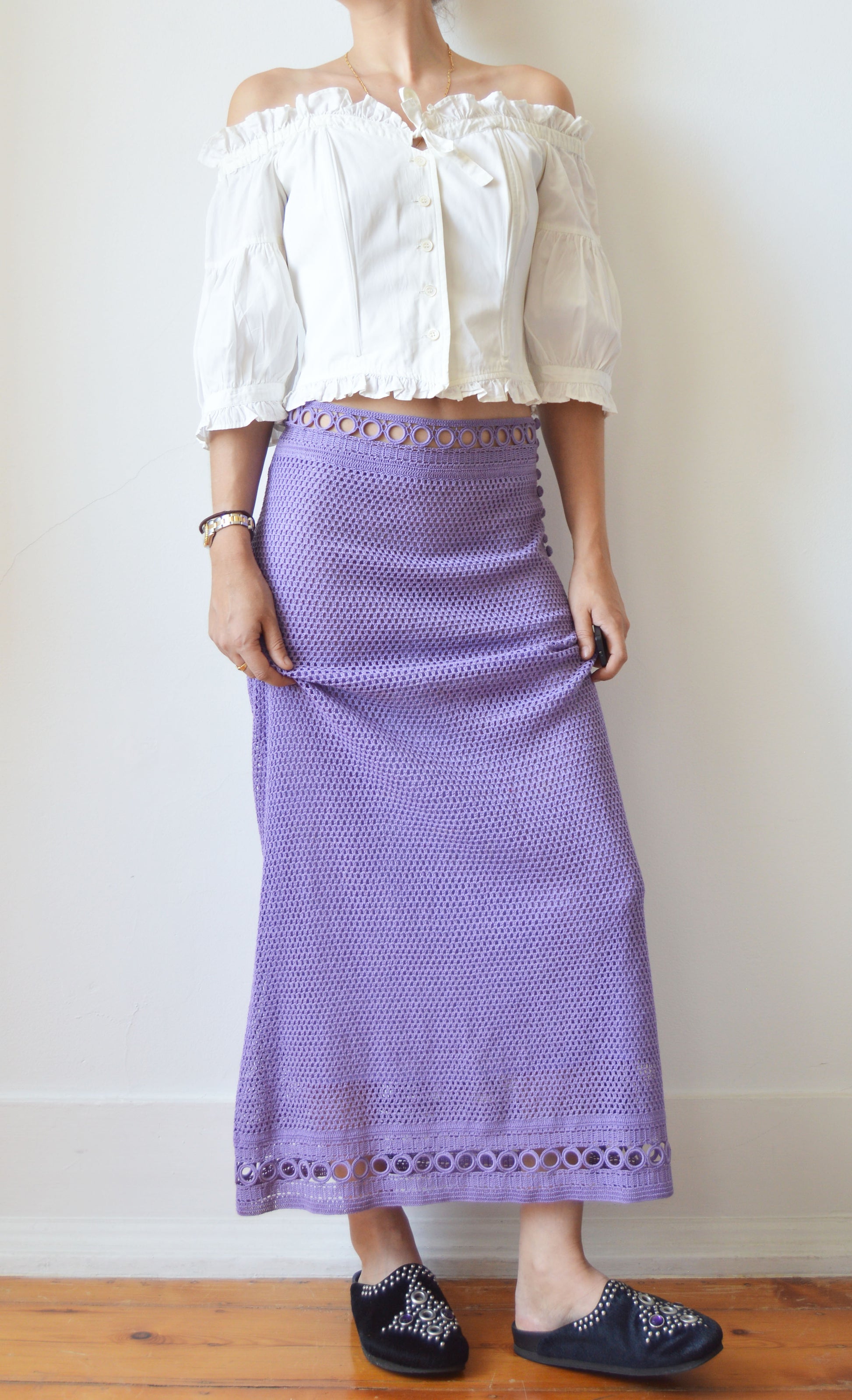 Vintage Alberta Ferretti Purple Crochet Maxi Skirt