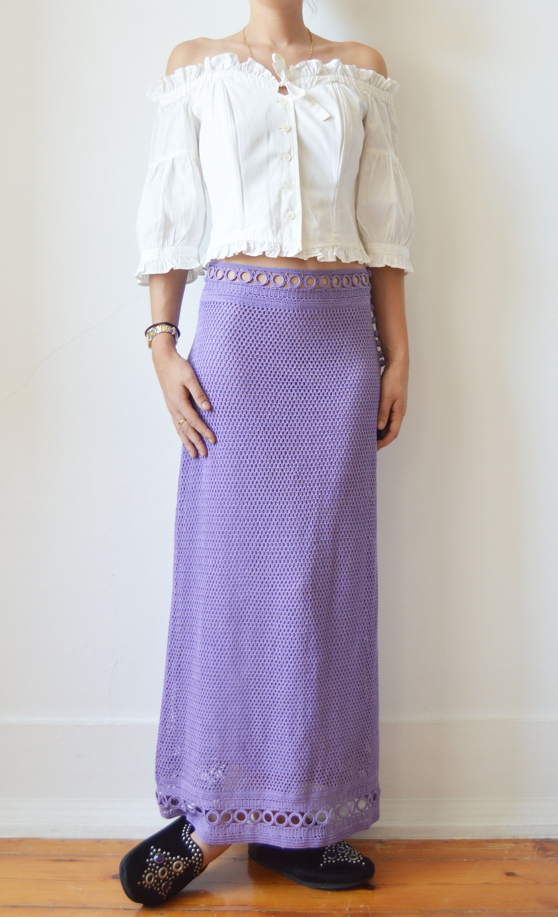 Vintage Alberta Ferretti Purple Crochet Maxi Skirt