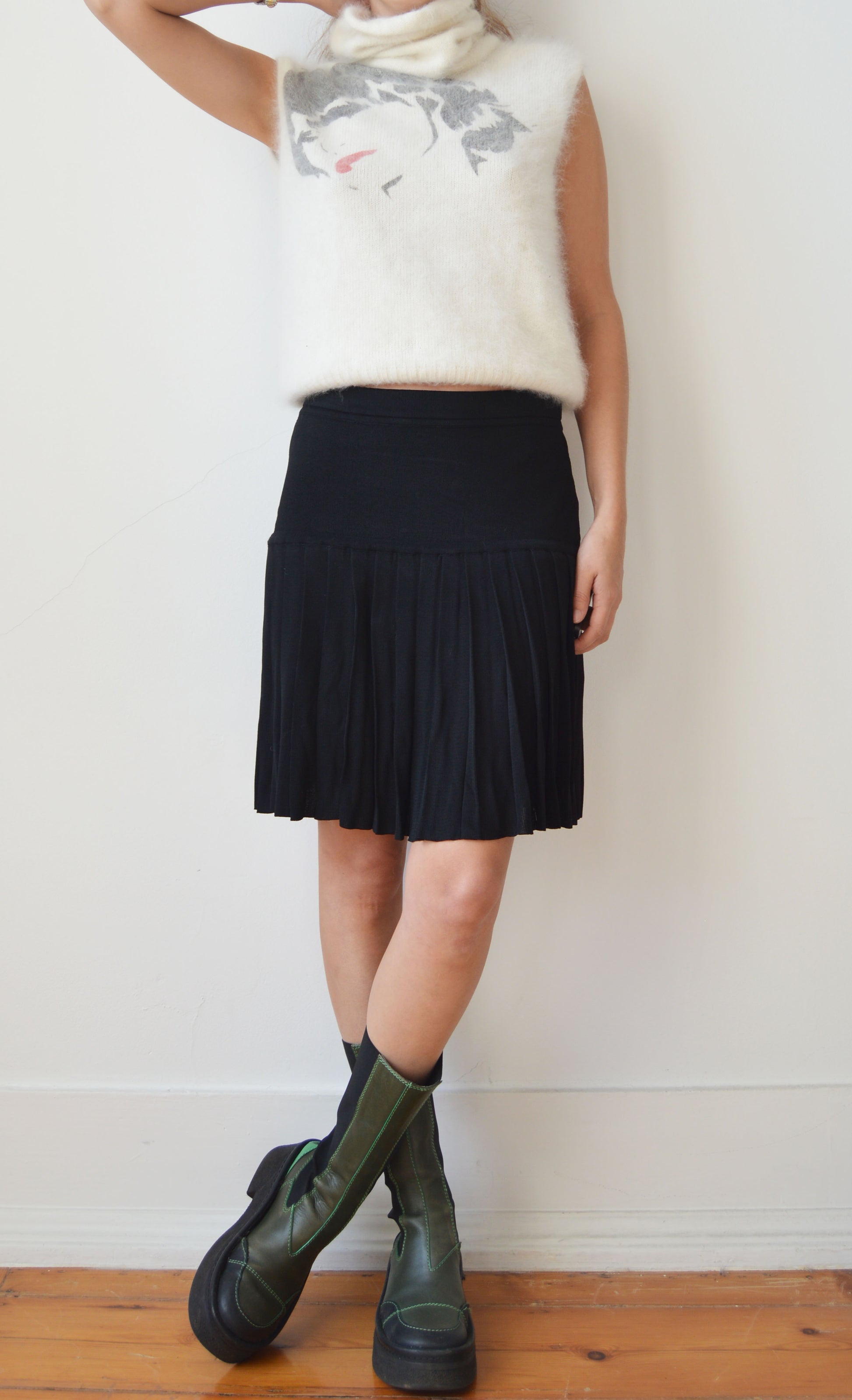 vintage angelo tarlazzi black knitted mini skirt
