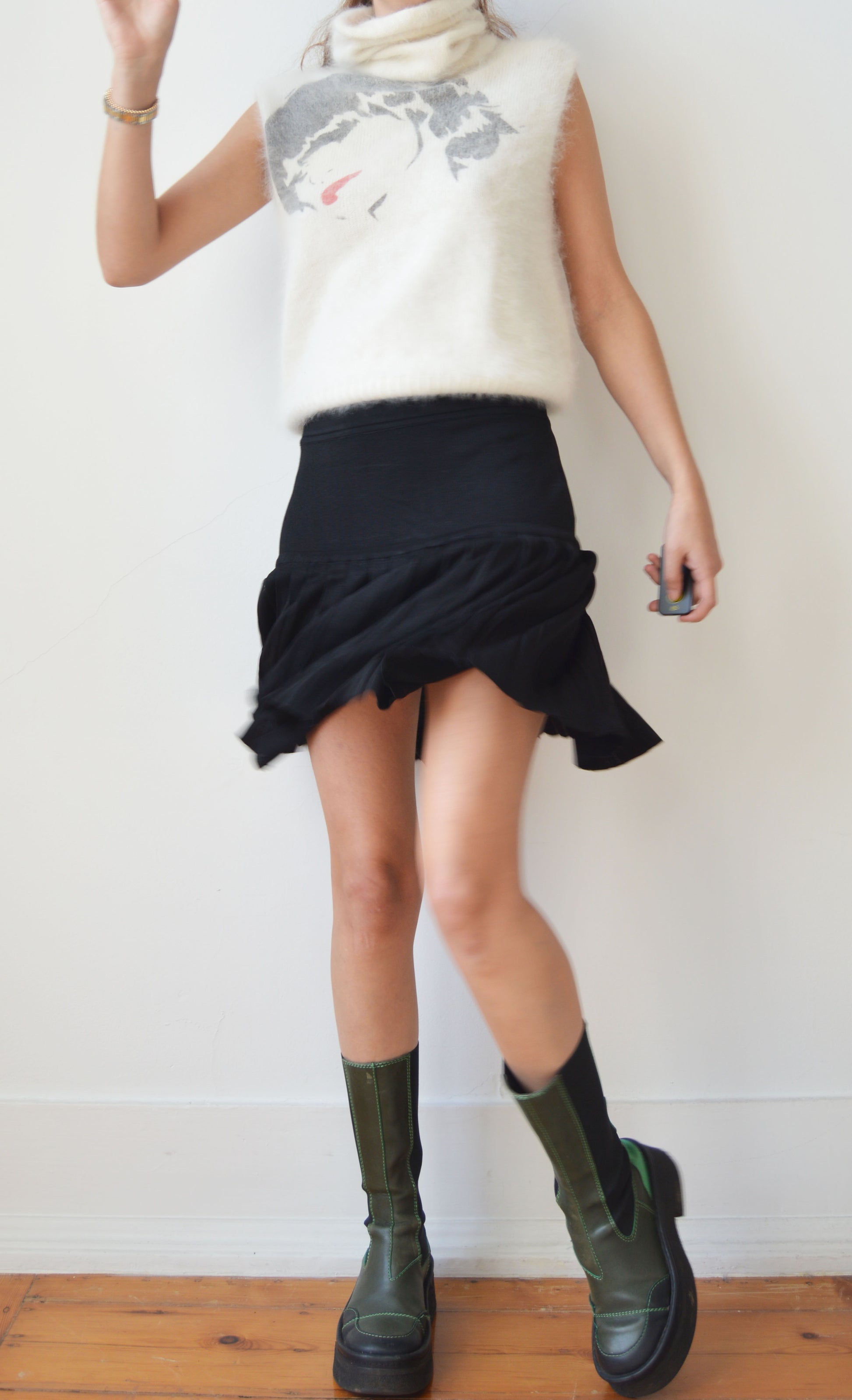 vintage angelo tarlazzi black knitted mini skirt