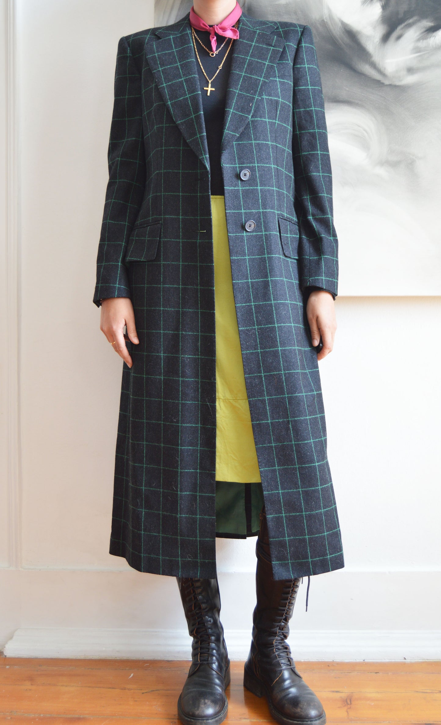 Vintage Chloé F/W 1998 Green Check Wool Coat