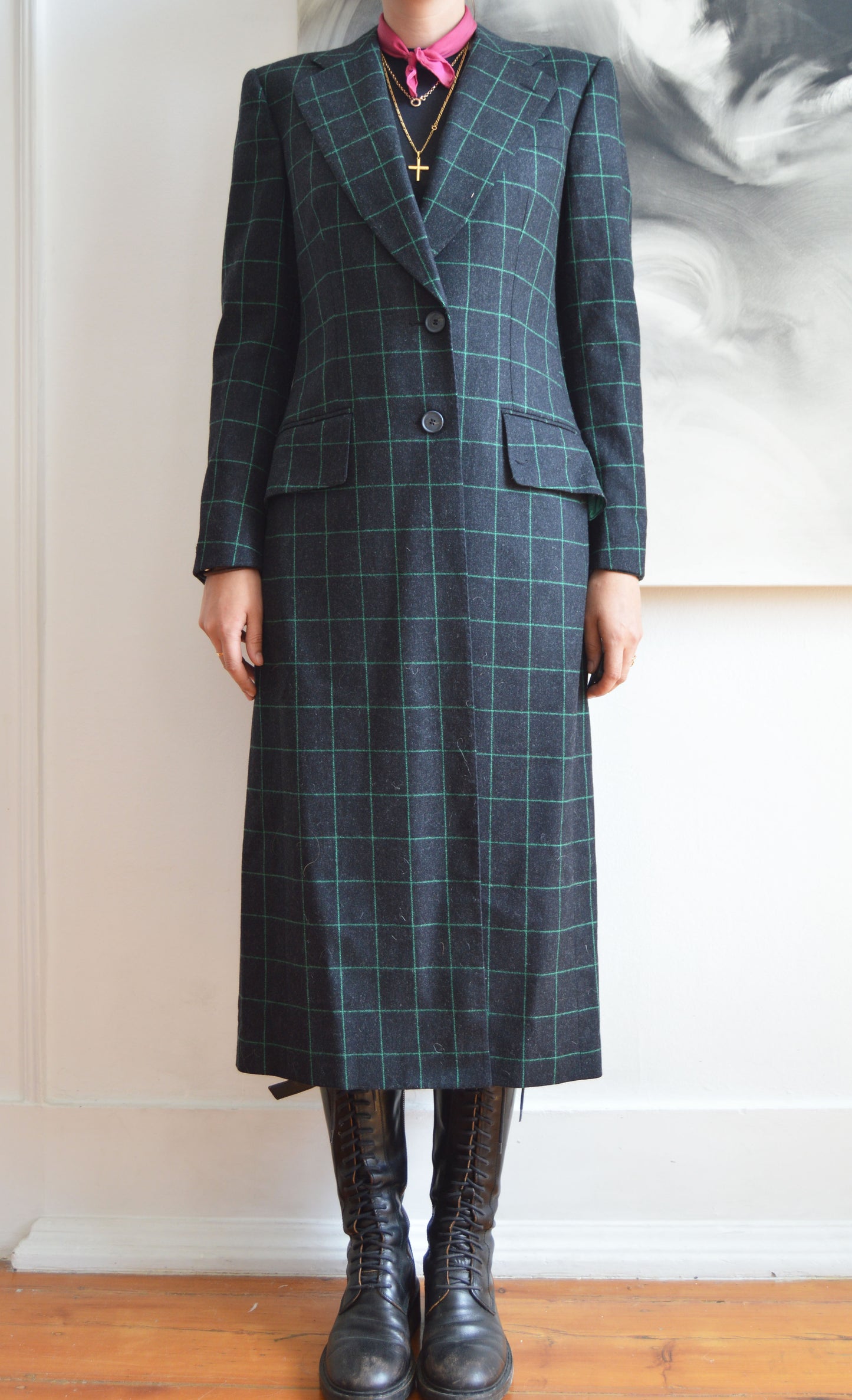 Vintage Chloé F/W 1998 Green Check Wool Coat