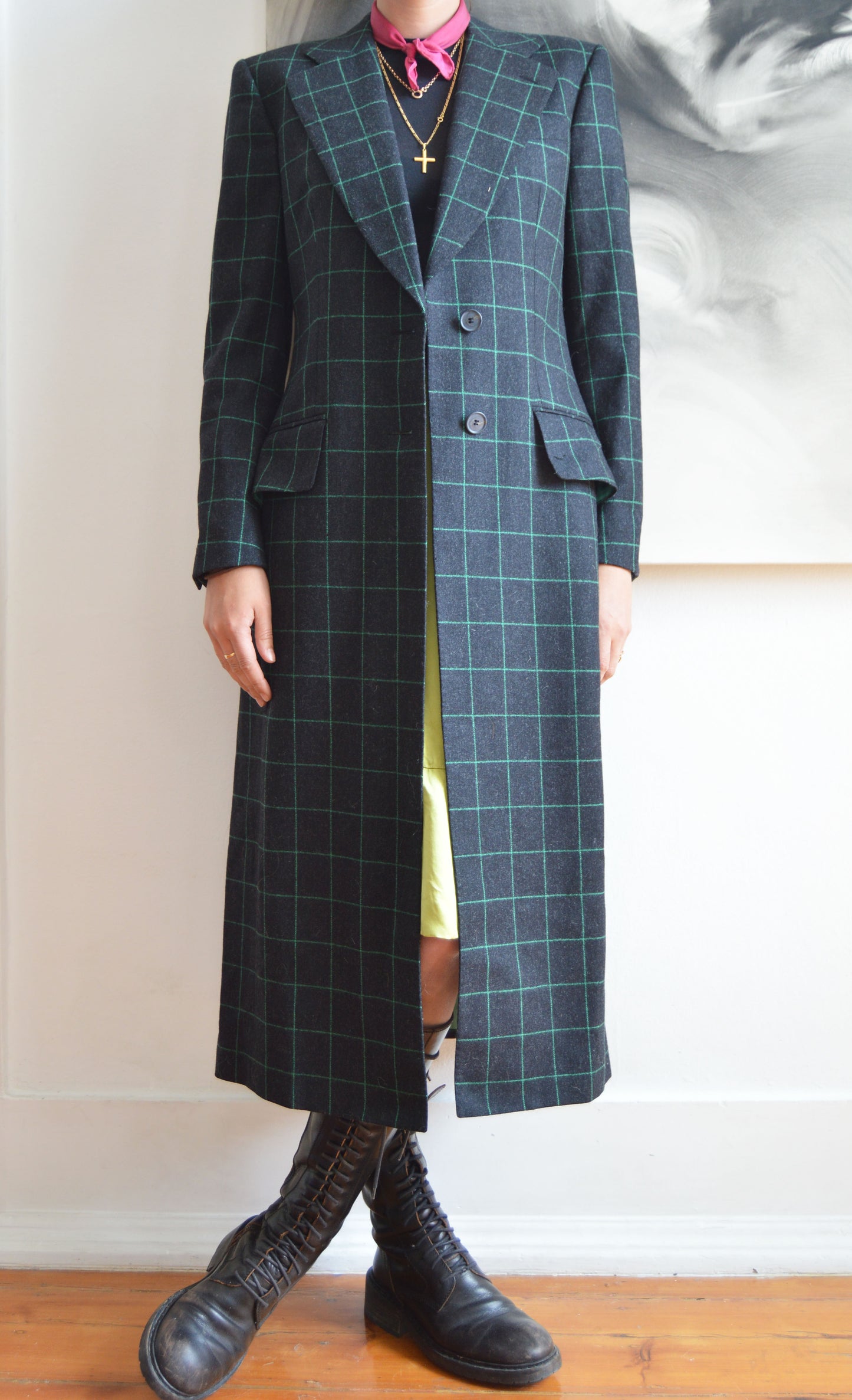 Vintage Chloé F/W 1998 Green Check Wool Coat