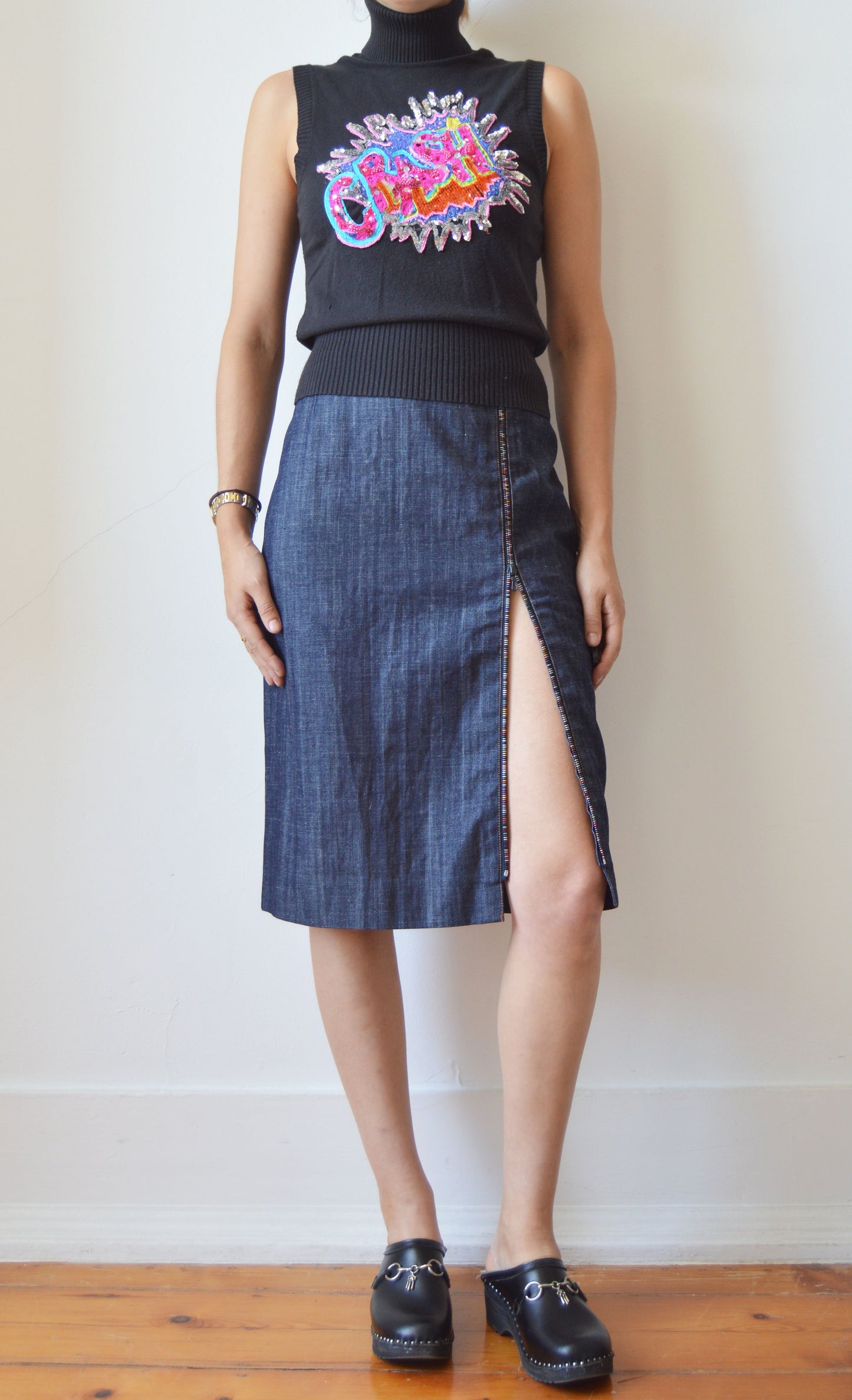 Vintage Chloé S/S 2001 Denim Skirt with Colourful Zipper
