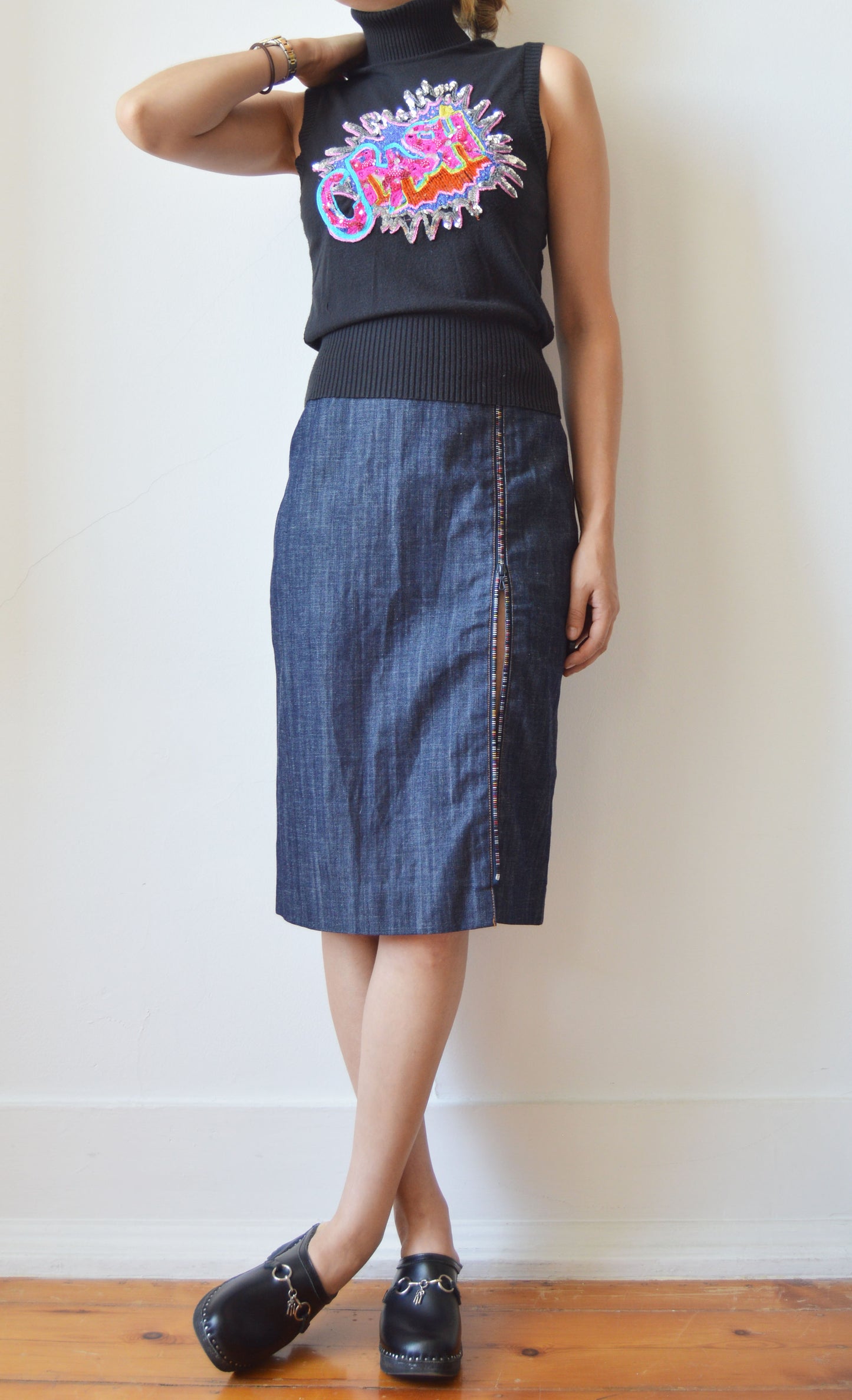 Vintage Chloé S/S 2001 Denim Skirt with Colourful Zipper