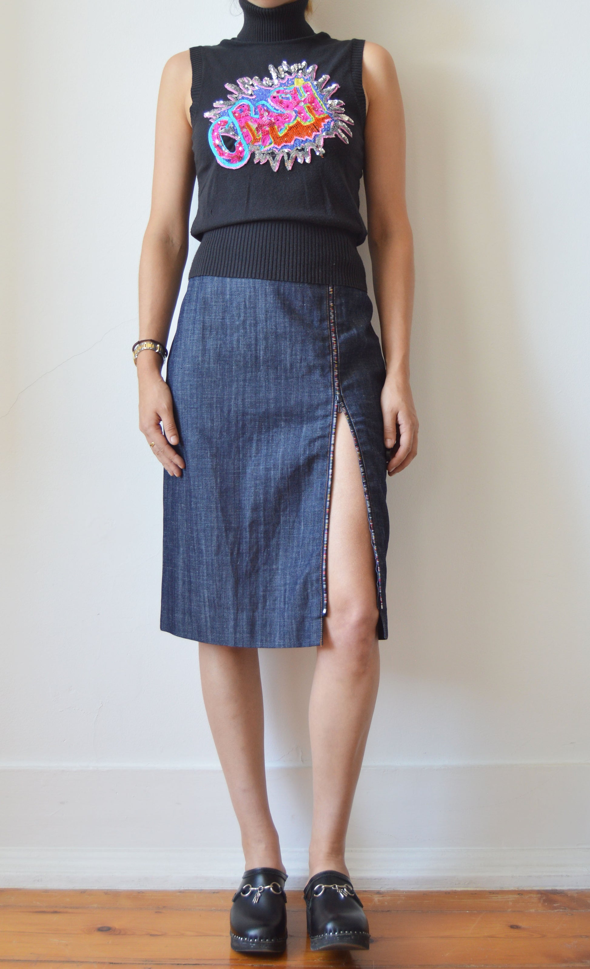 Vintage Chloé S/S 2001 Denim Skirt with Colourful Zipper