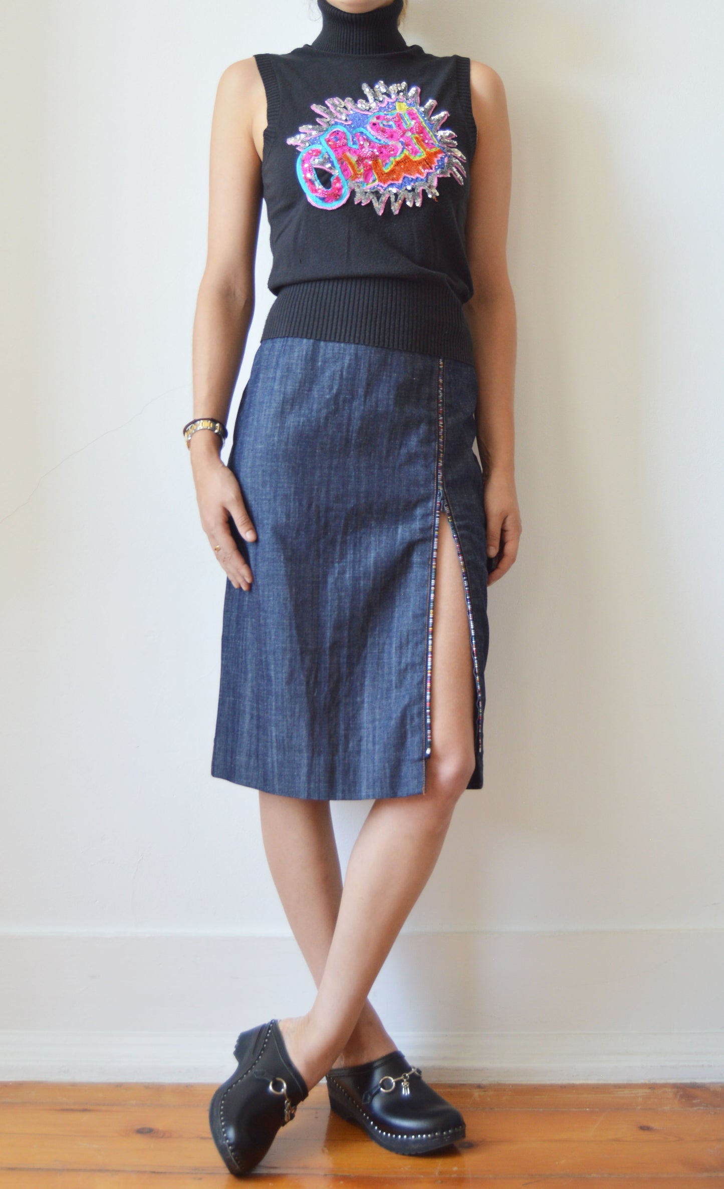 Vintage Chloé S/S 2001 Denim Skirt with Colourful Zipper