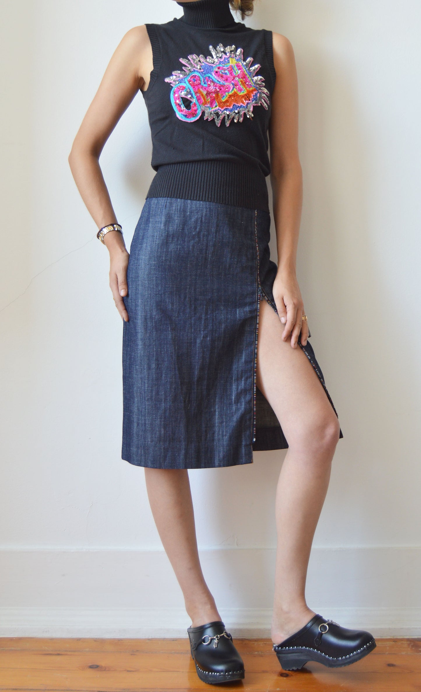Vintage Chloé S/S 2001 Denim Skirt with Colourful Zipper