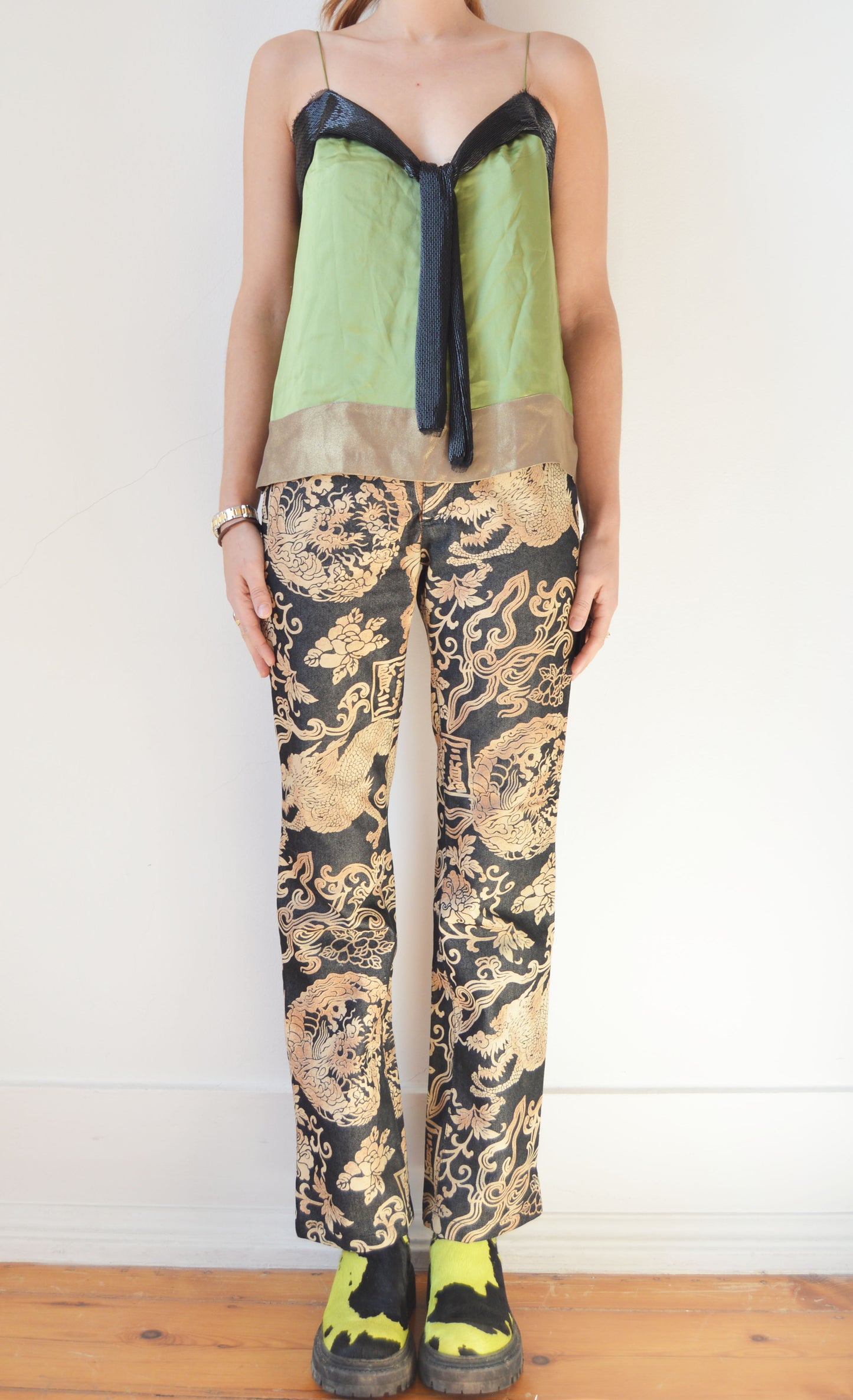 Vintage Chloé S/S 2005 Beaded Green Silk Camisole