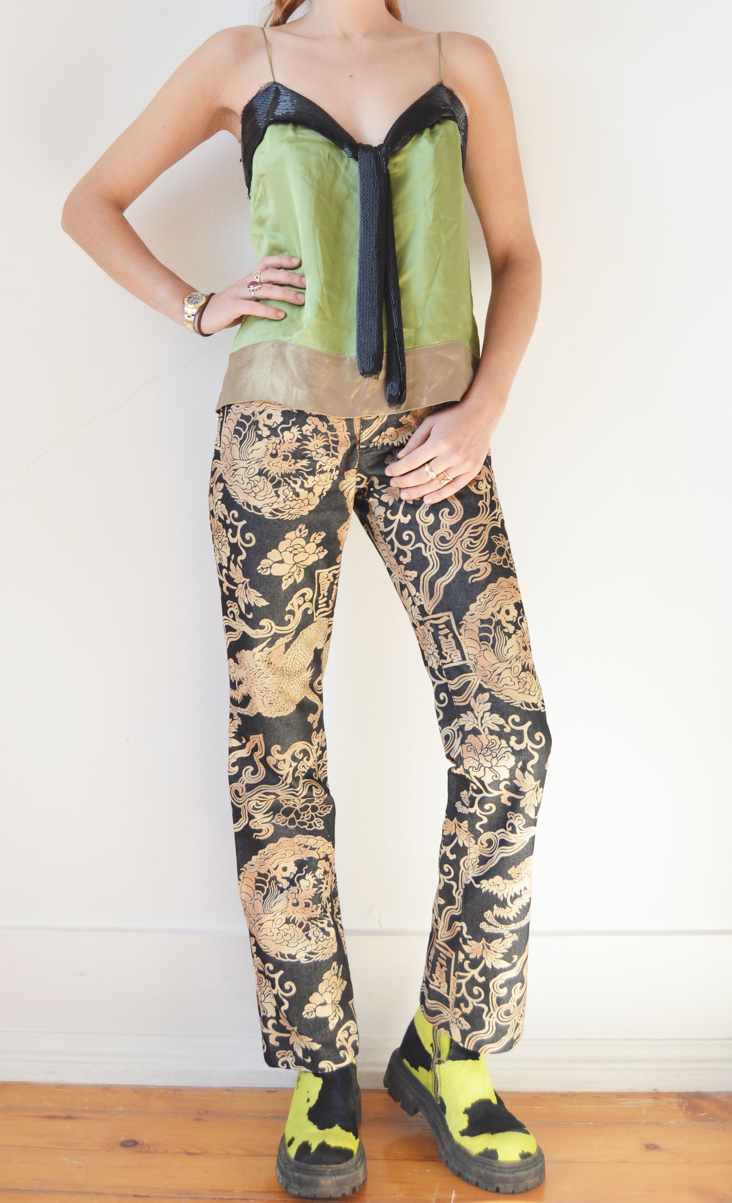 Vintage Chloé S/S 2005 Beaded Green Silk Camisole