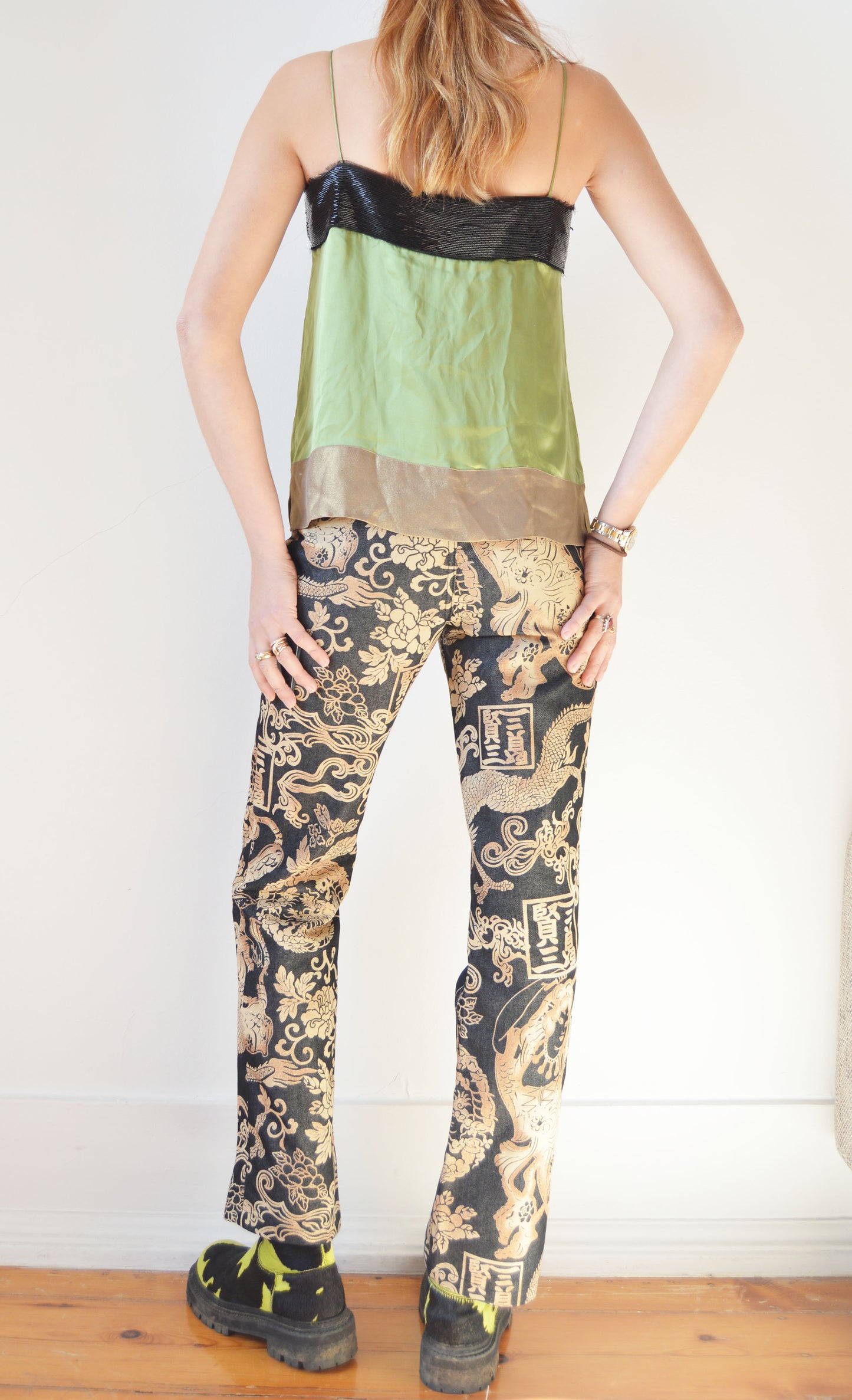 Vintage Chloé S/S 2005 Beaded Green Silk Camisole