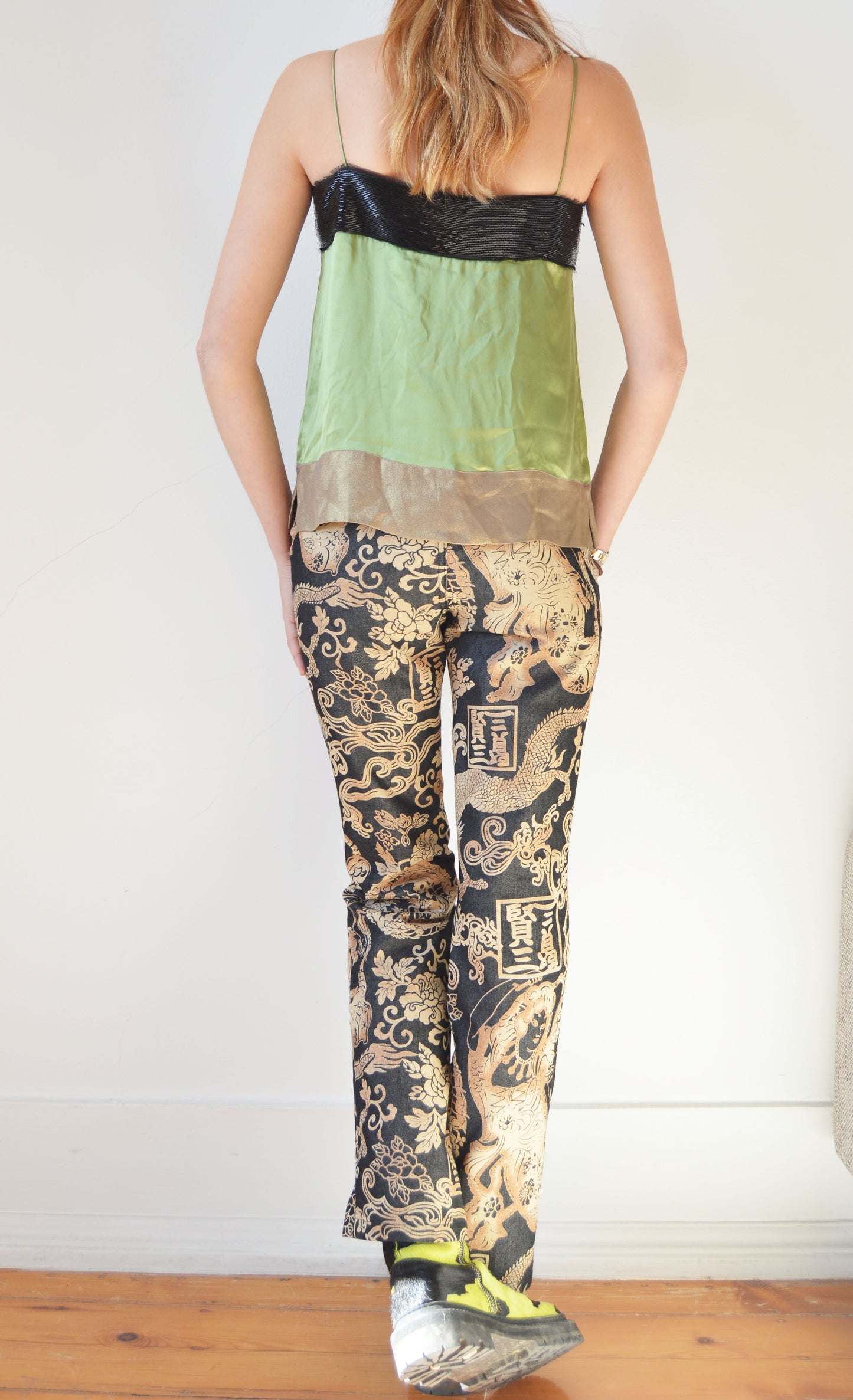 Vintage Chloé S/S 2005 Beaded Green Silk Camisole