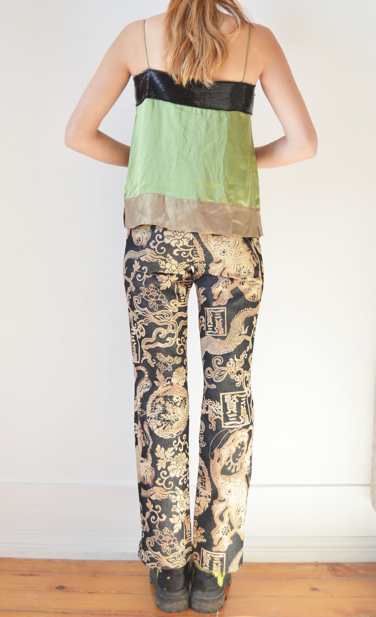 Vintage Chloé S/S 2005 Beaded Green Silk Camisole