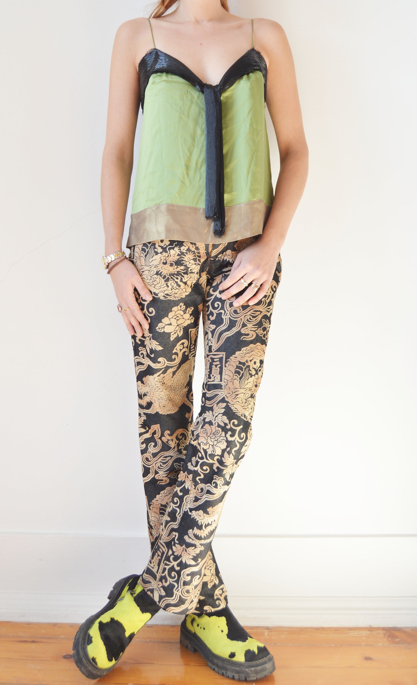 Vintage Chloé S/S 2005 Beaded Green Silk Camisole