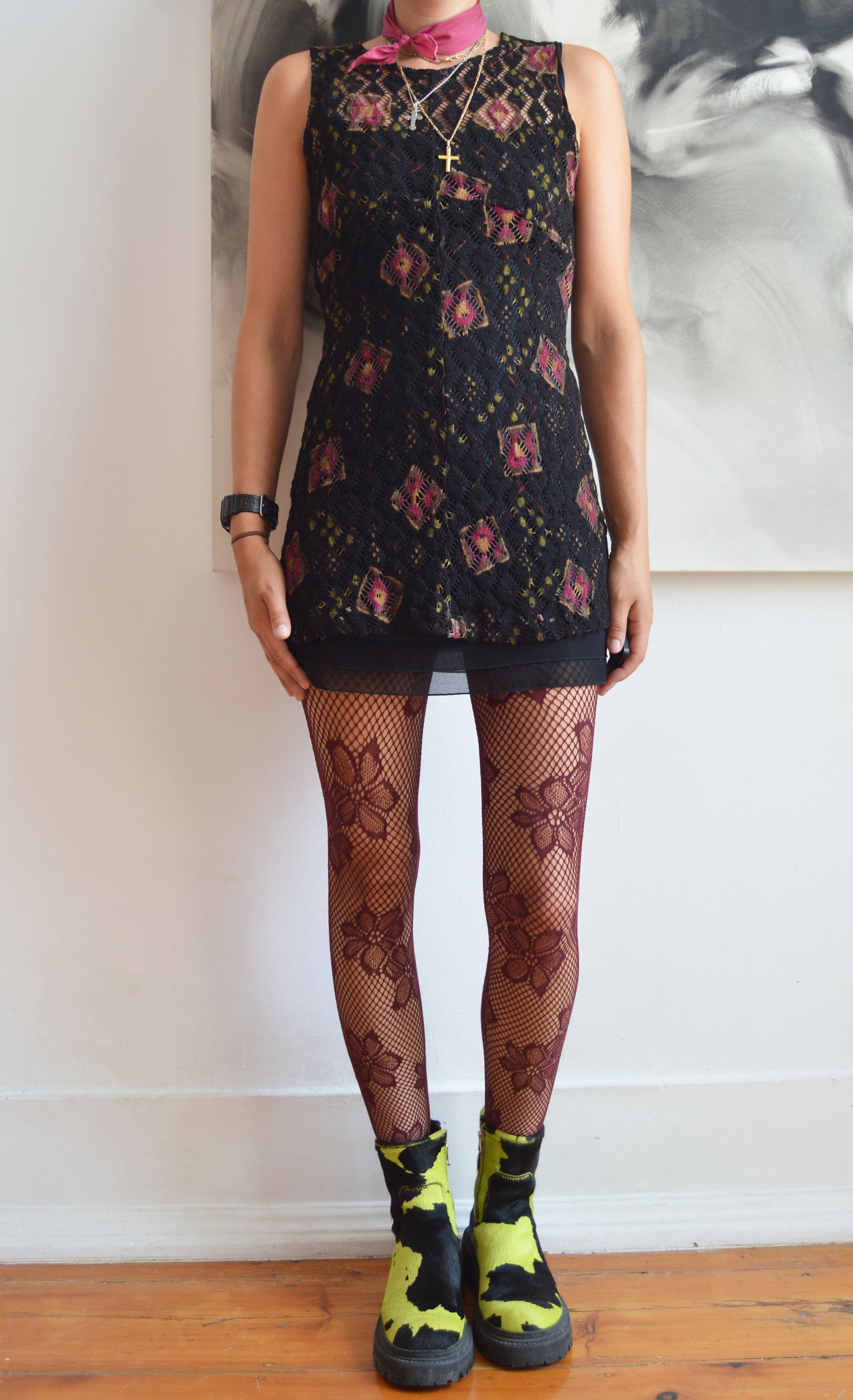 Vintage Christian Lacroix Bazar F/W 1996 Black Lace Dress