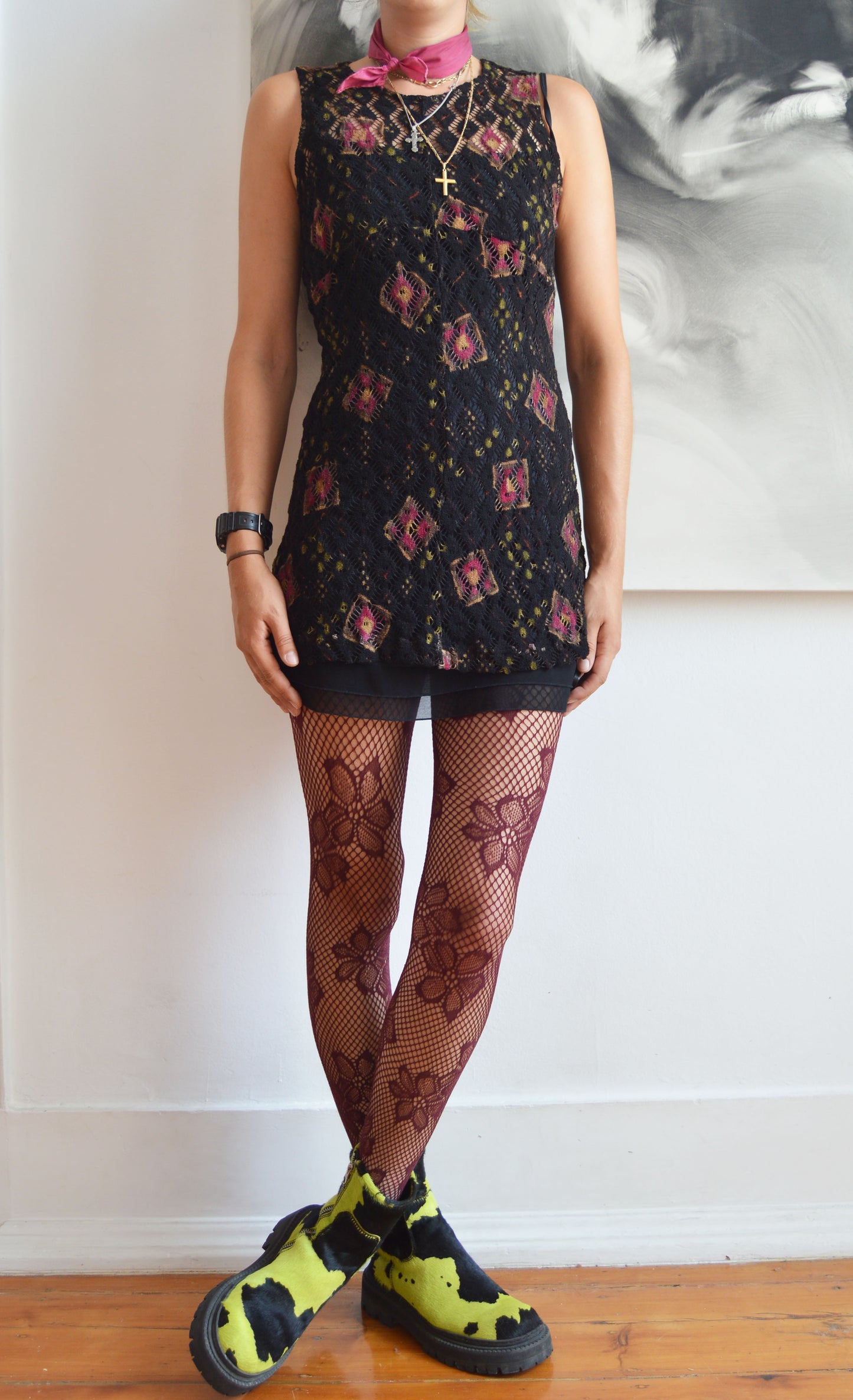 Vintage Christian Lacroix Bazar F/W 1996 Black Lace Dress