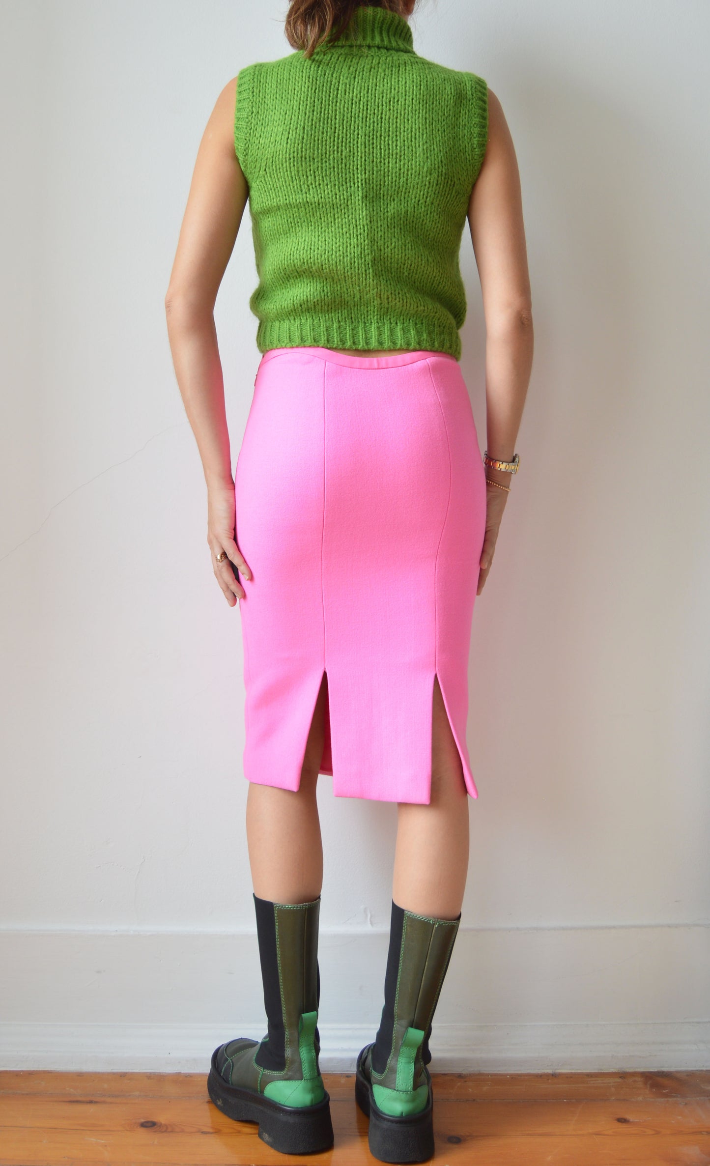 vintage d&g green knitted chunky cropped sleeveless turtleneck