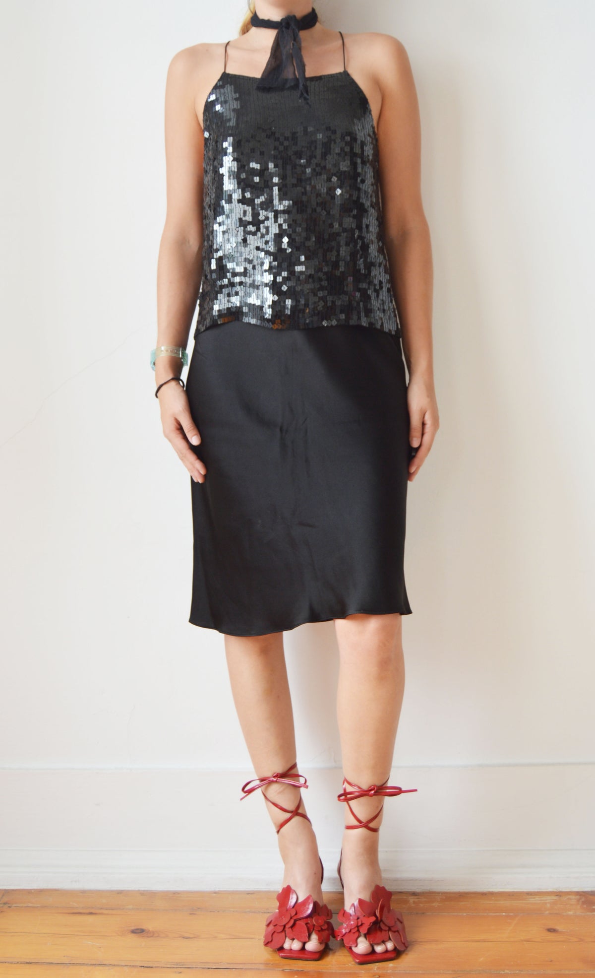 DKNY Black Sequin Backless Top
