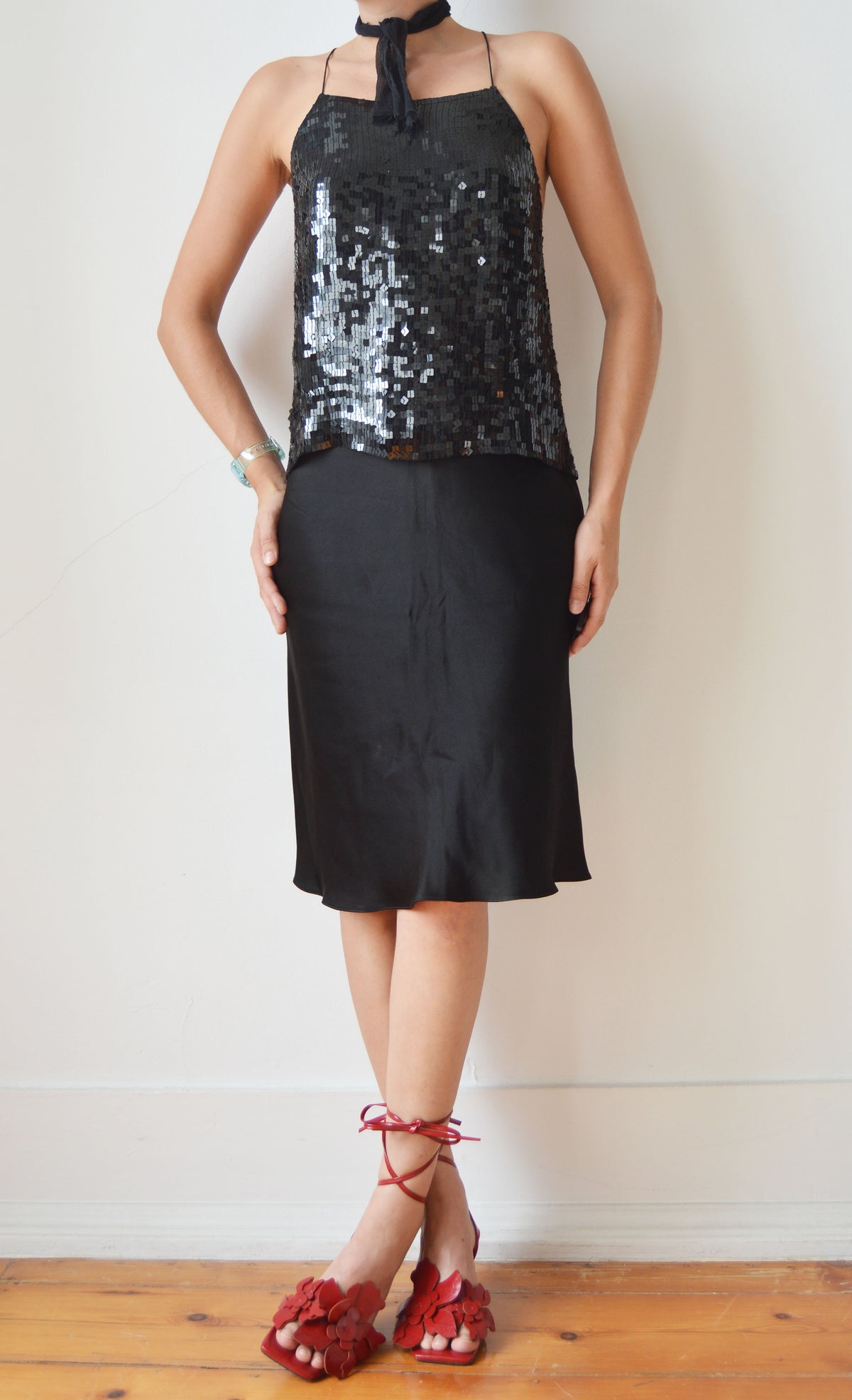 DKNY Black Sequin Backless Top