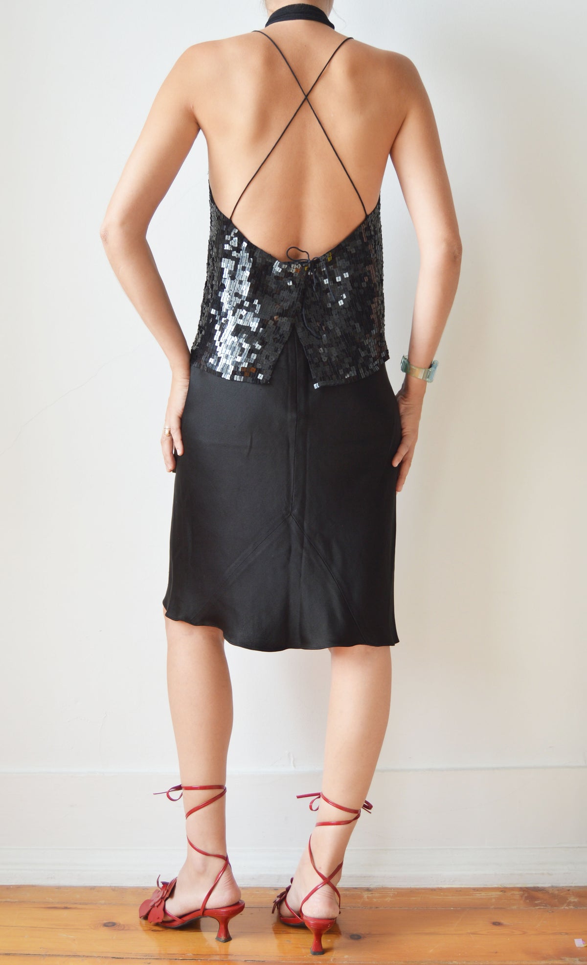 DKNY Black Sequin Backless Top