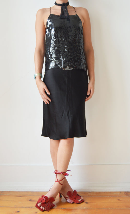 DKNY Black Sequin Backless Top
