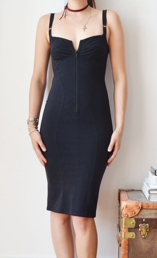 vintage 90s dolce gabbana black bodycon zipper dress