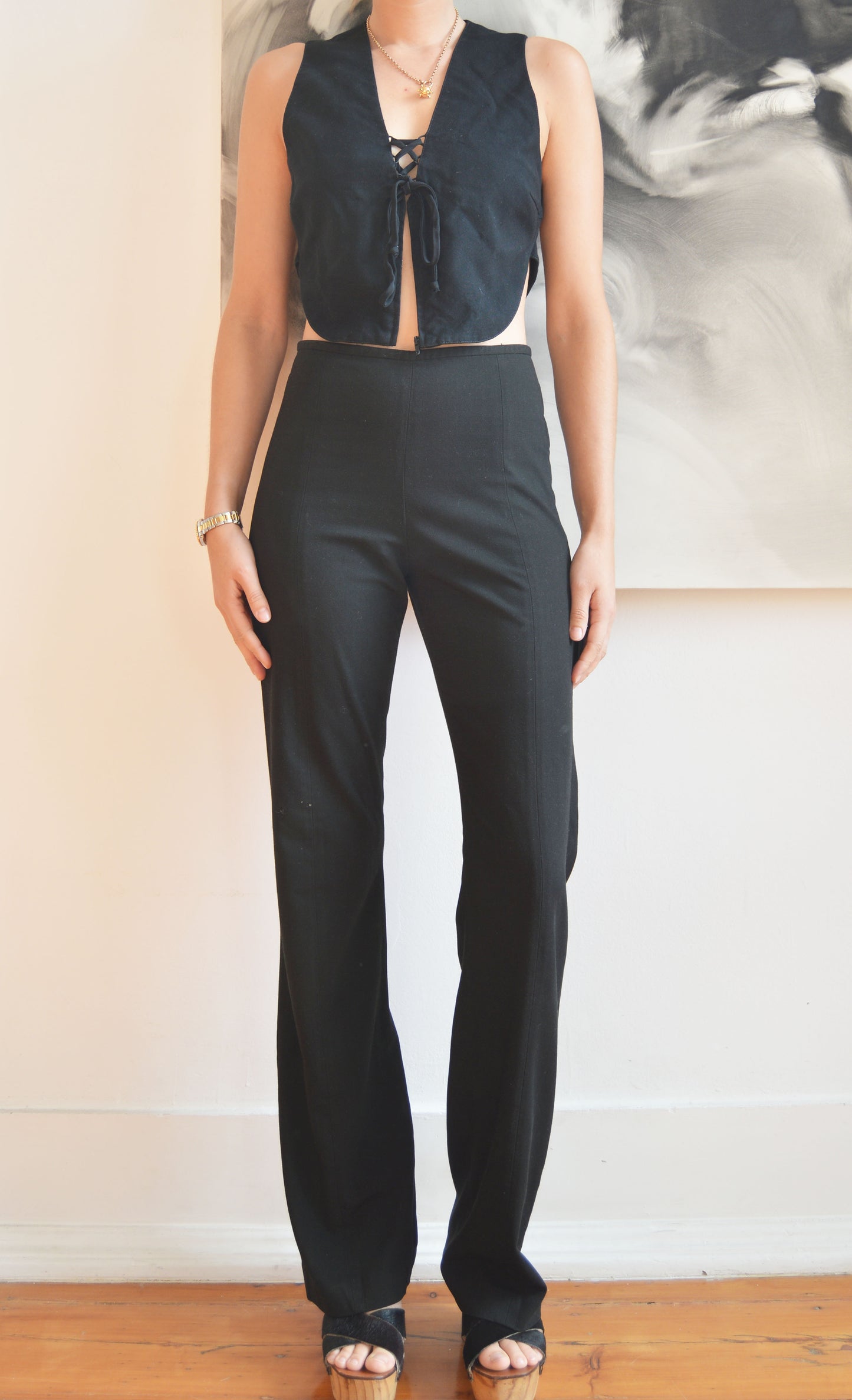 vintage Emporio Armani black lace up backless top 