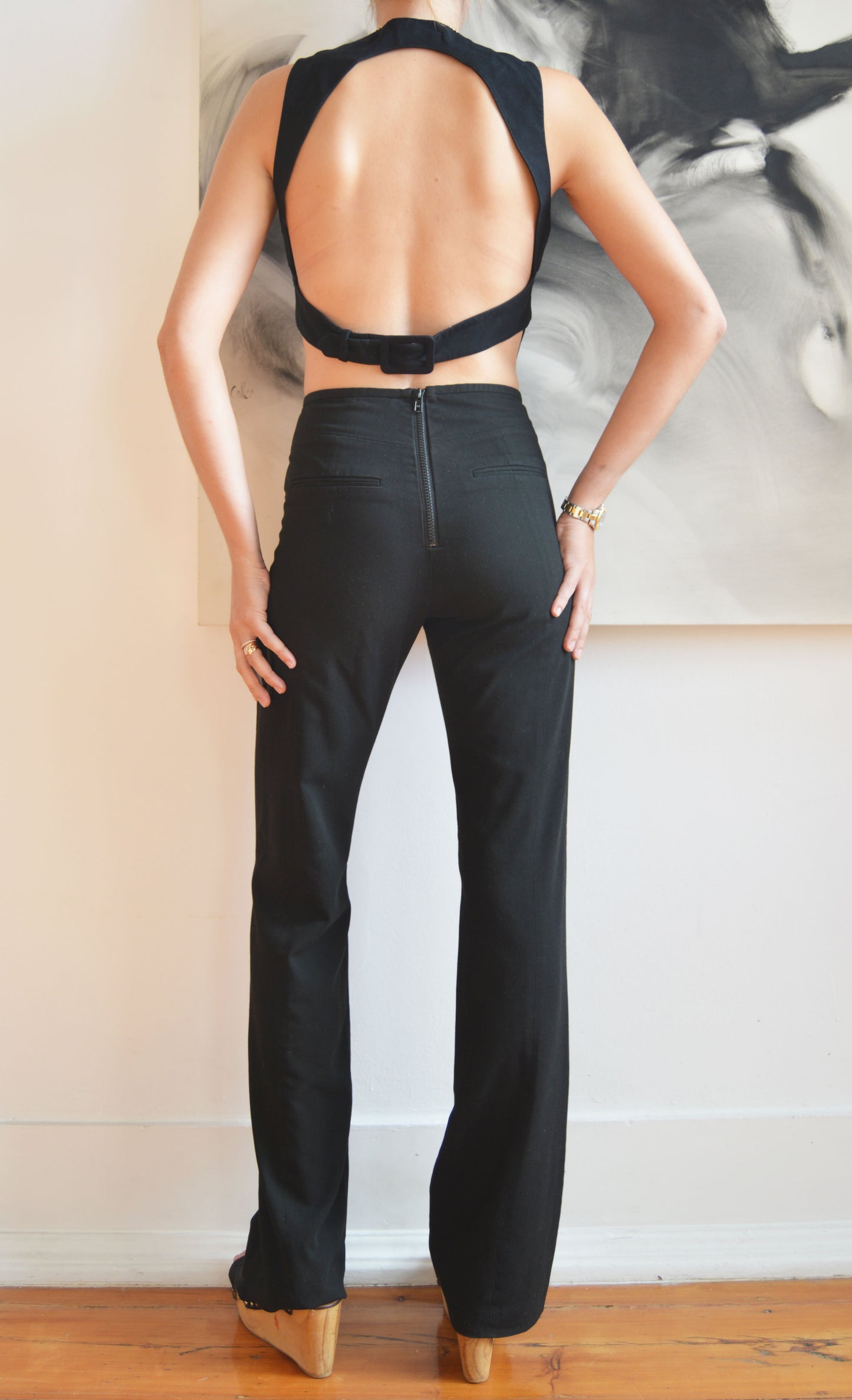 vintage Emporio Armani black lace up backless top 