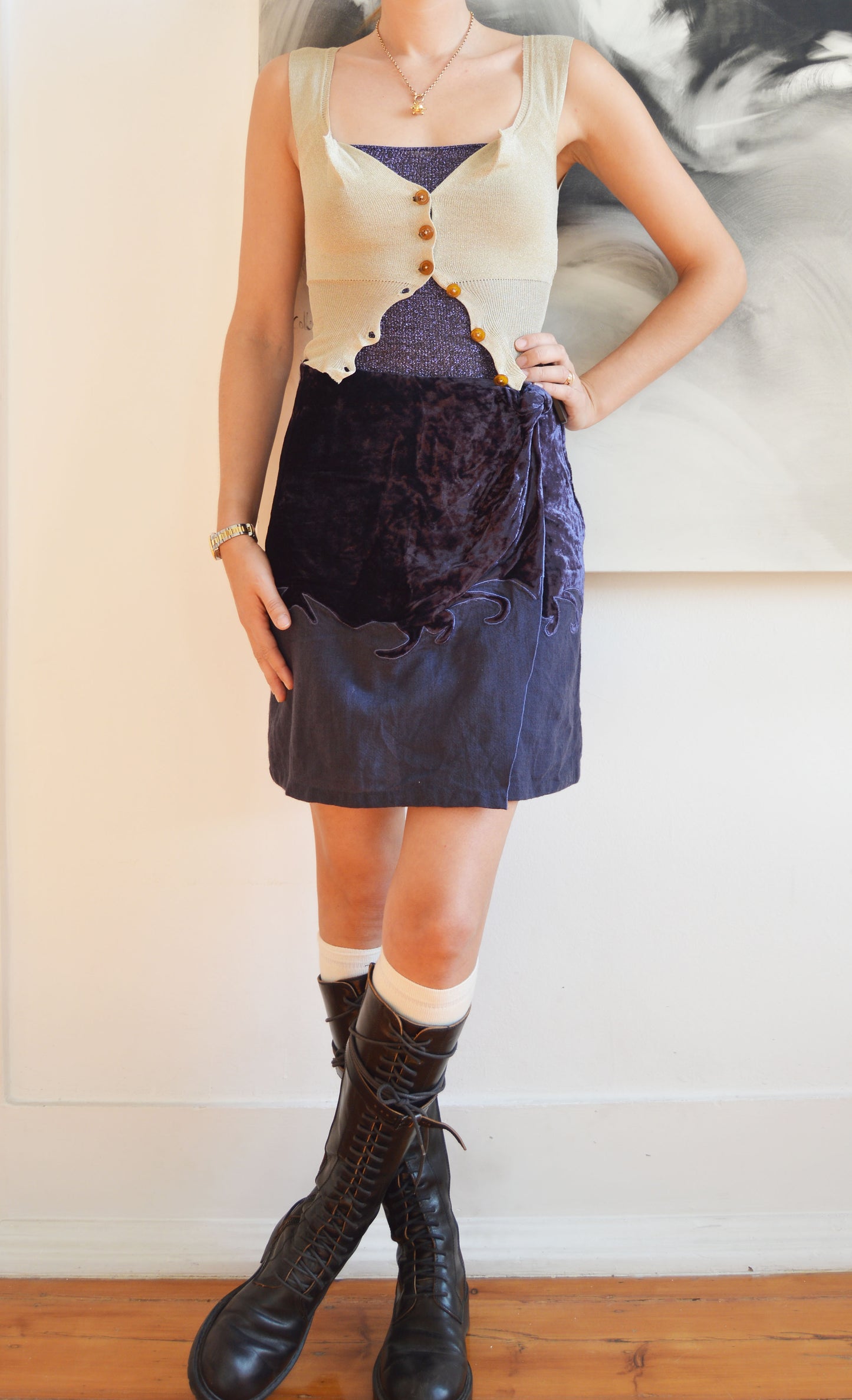 vintage Emporio Armani purple velvet mini skirt