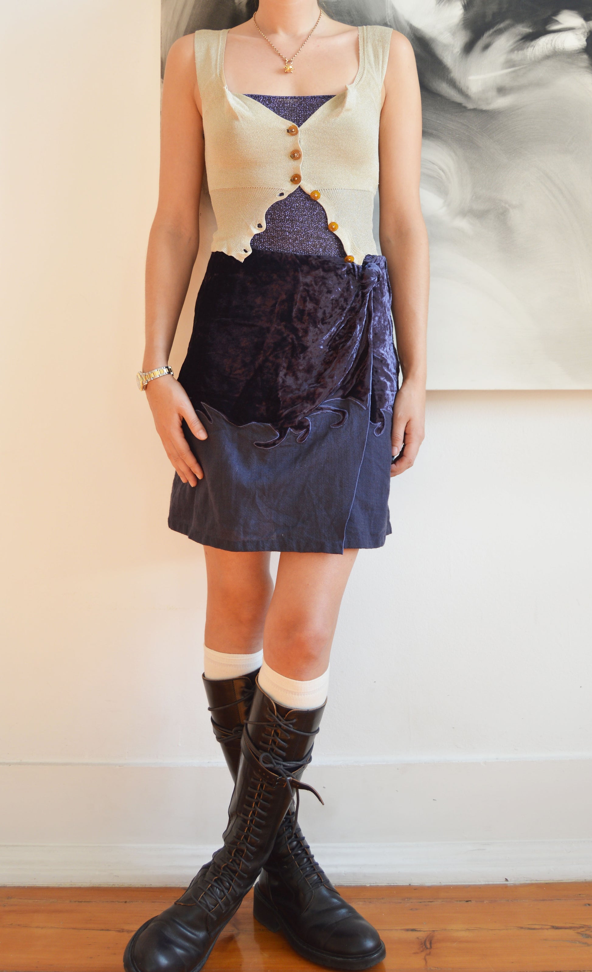 vintage Emporio Armani purple velvet mini skirt