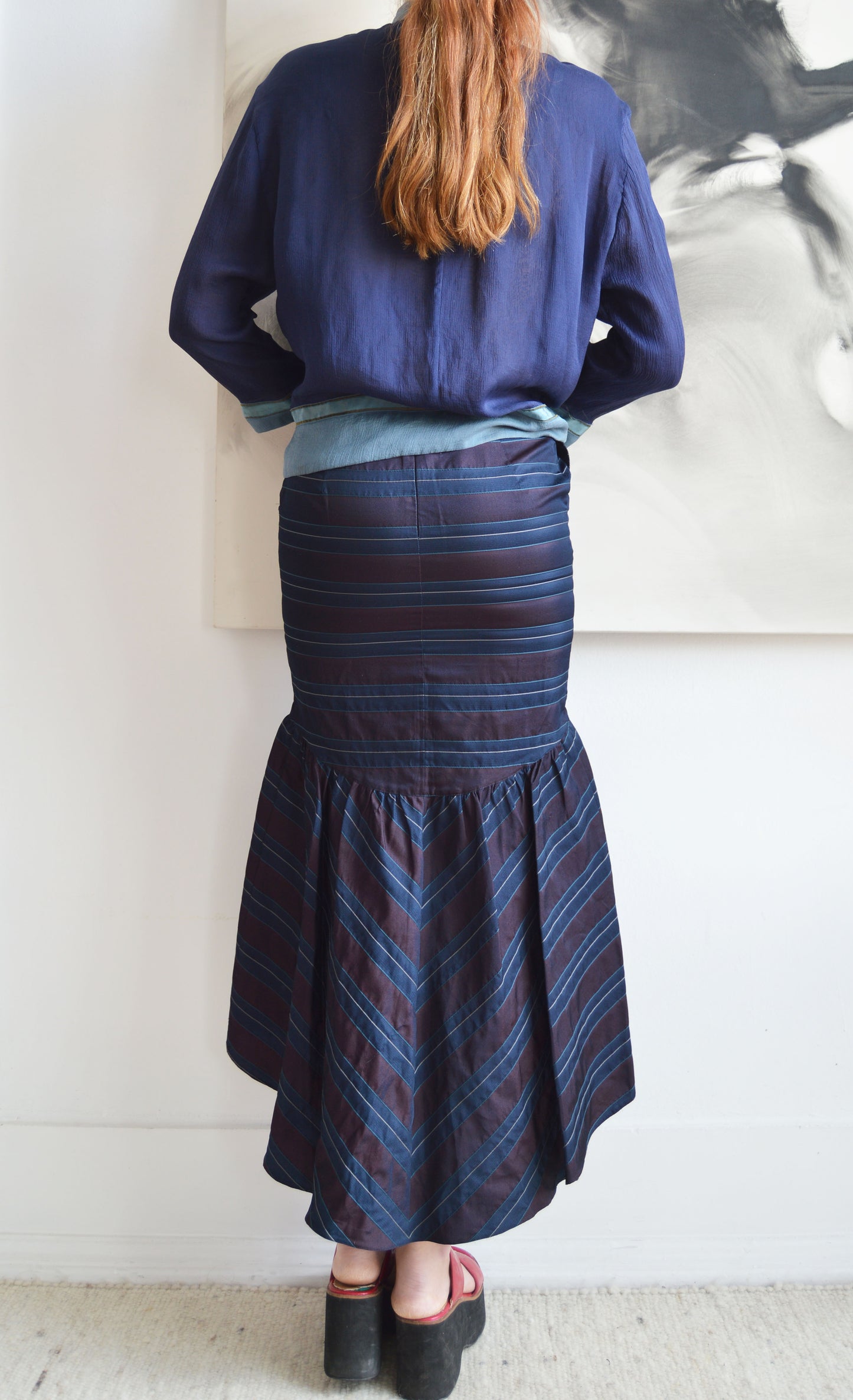 vintage emporio silk striped fishtail skirt