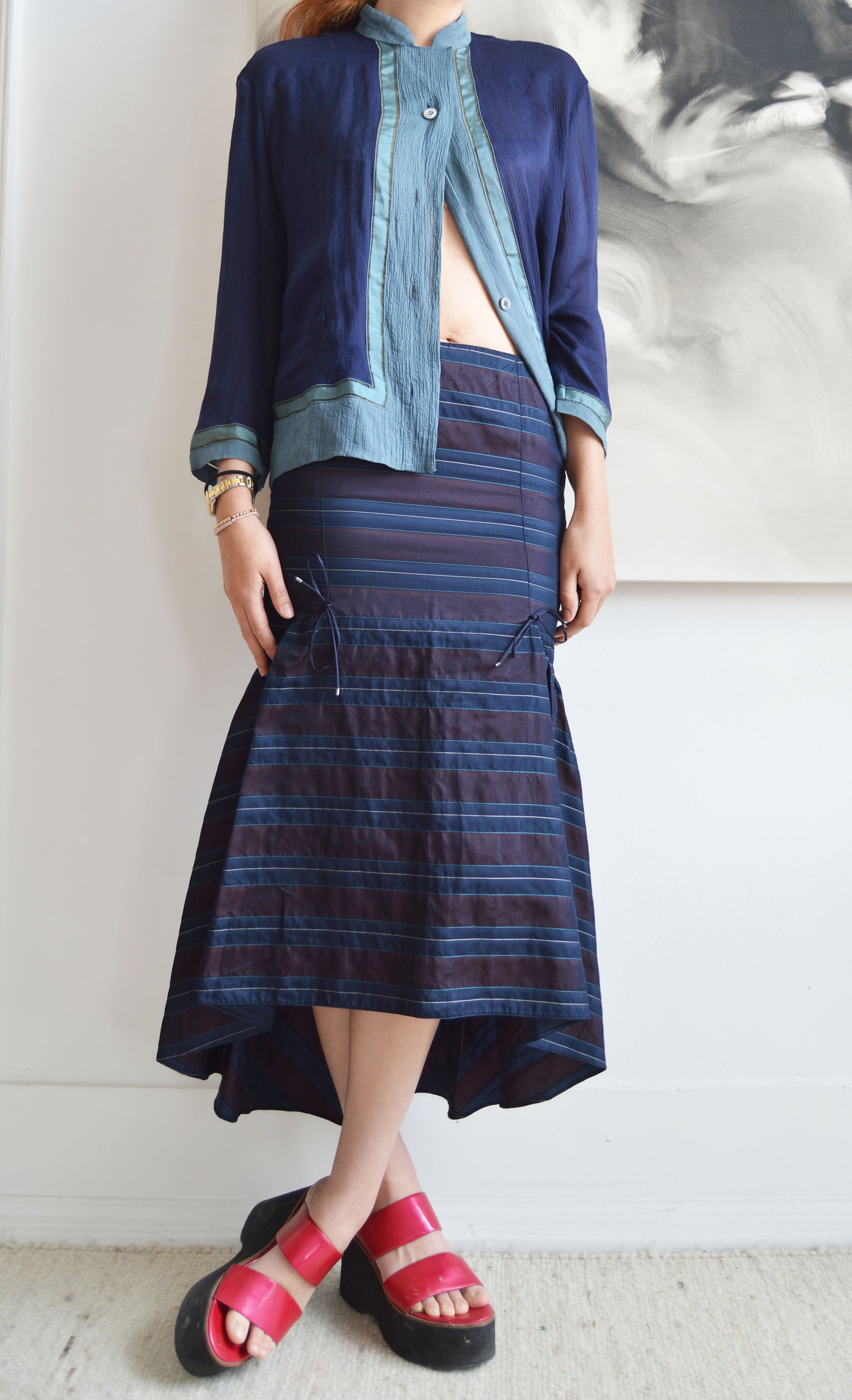 vintage emporio silk striped fishtail skirt