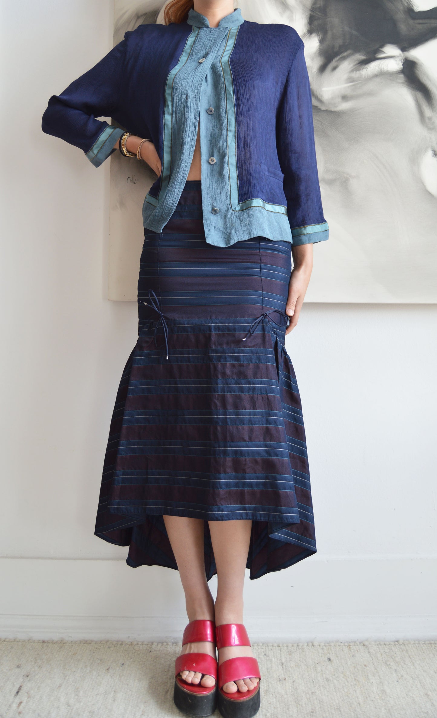 vintage emporio silk striped fishtail skirt