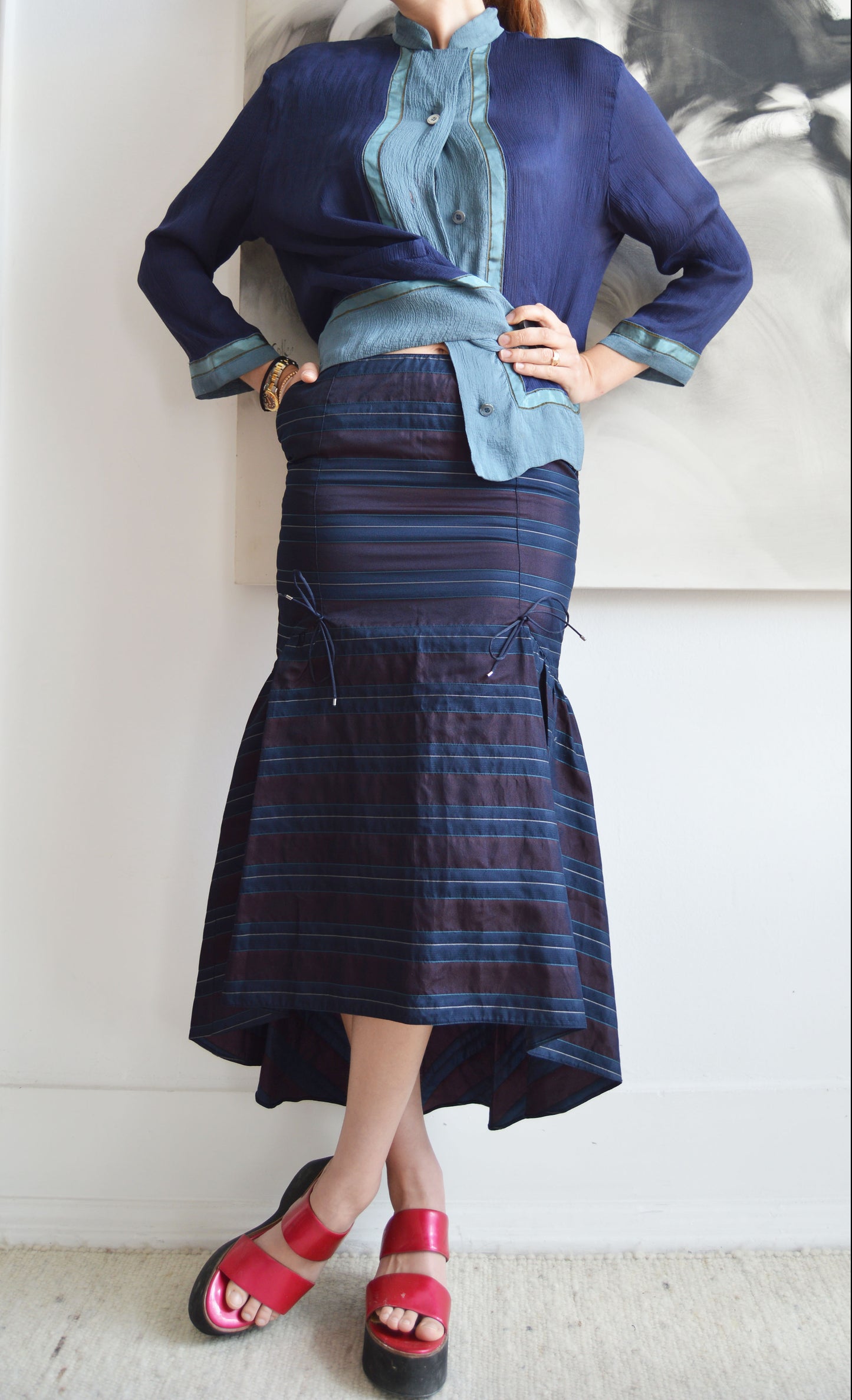 vintage emporio silk striped fishtail skirt