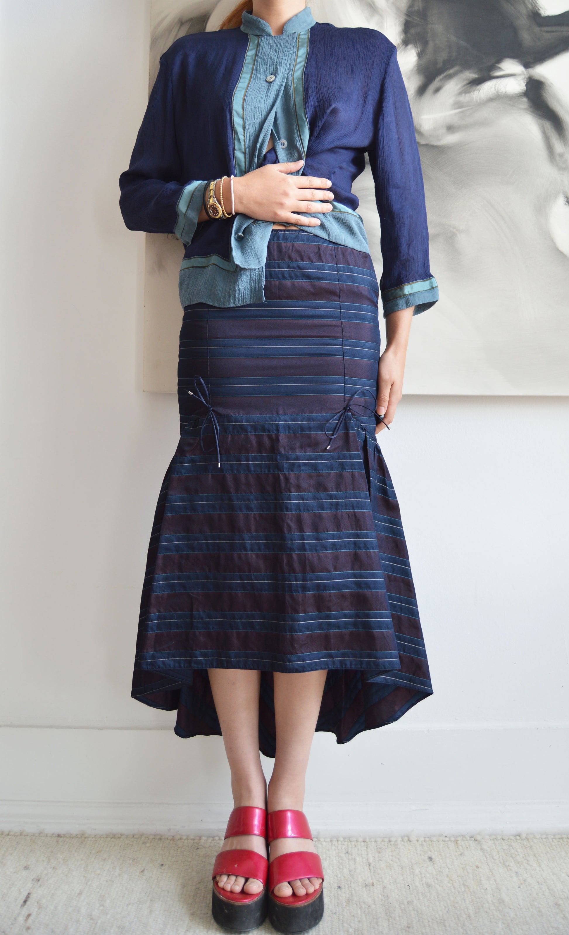 vintage emporio silk striped fishtail skirt