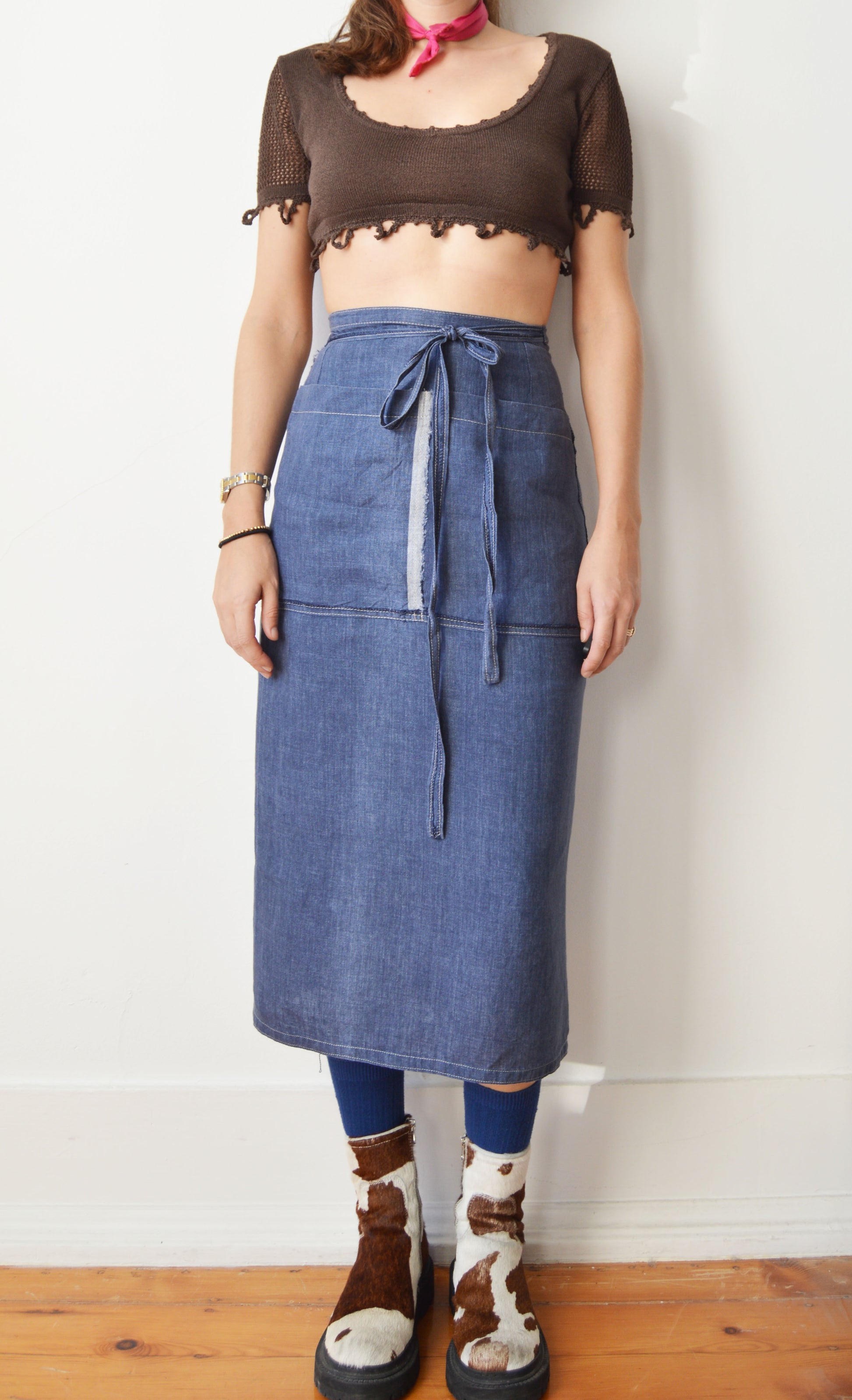 vintage gaultier jeans blue linen wrap skirt